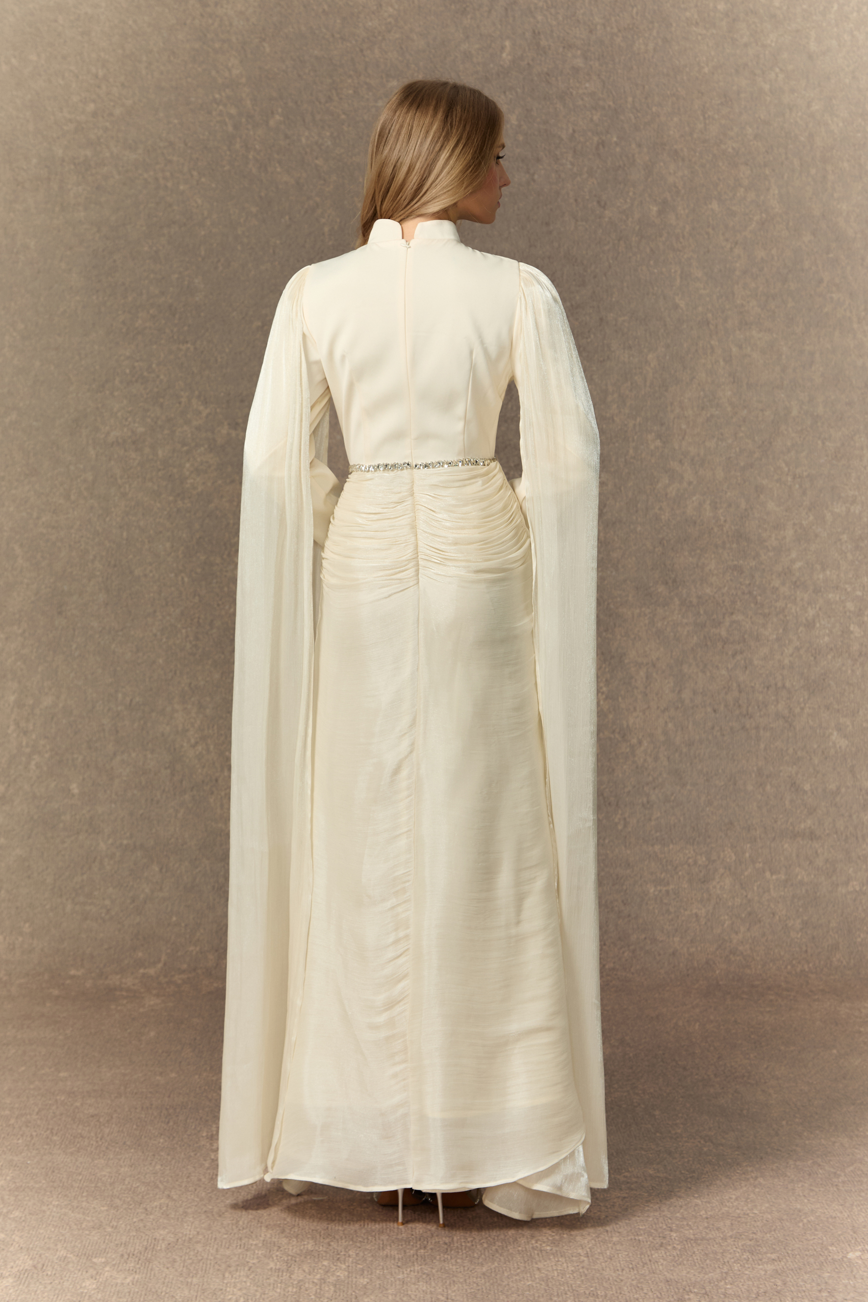 Feeling Of Forever White Crystal Embellished Cape Sleeve Maxi Dress