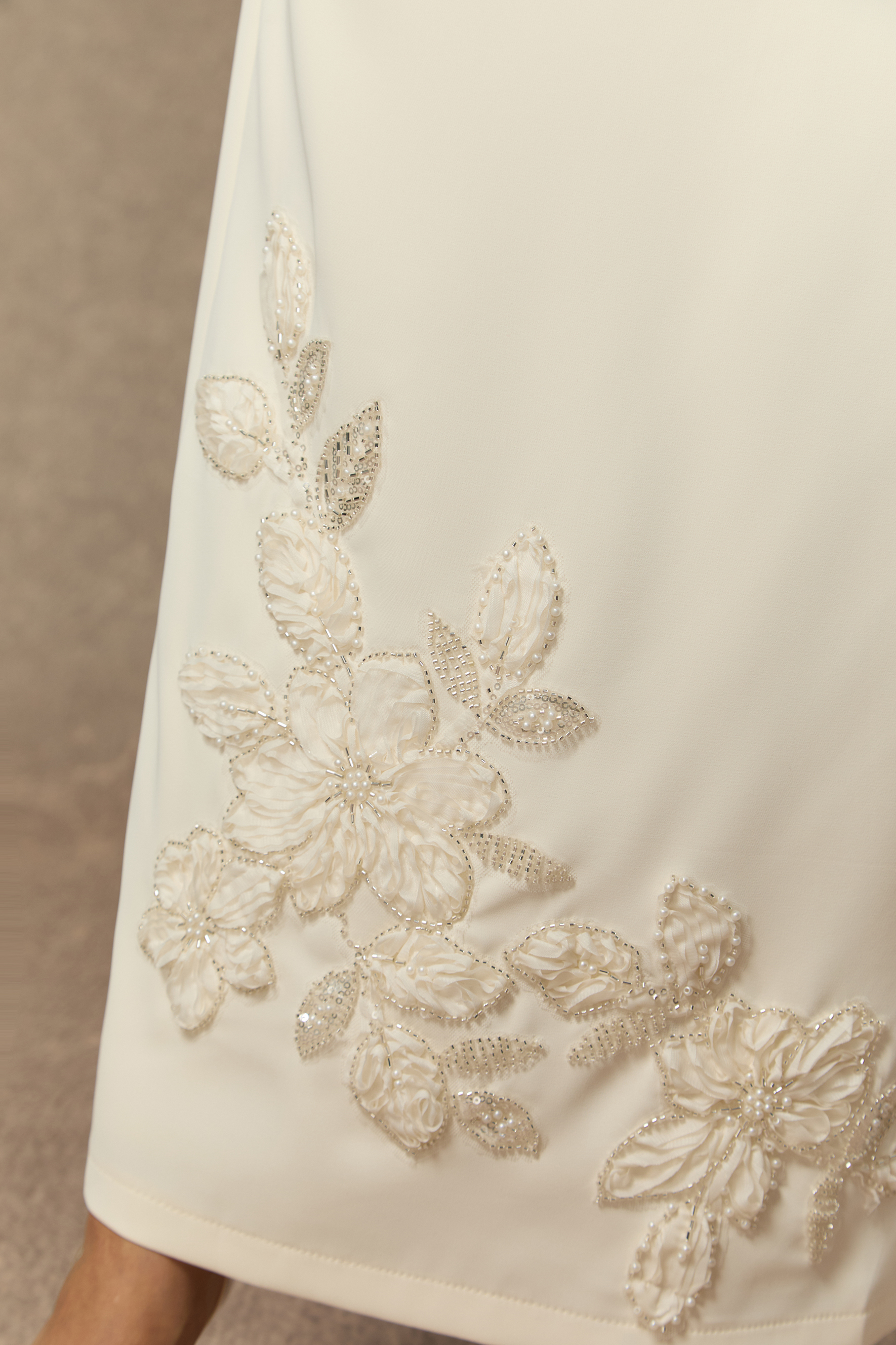 Dressed To Dazzle White Floral Embroidery Pleated Sleeve Skirt Set