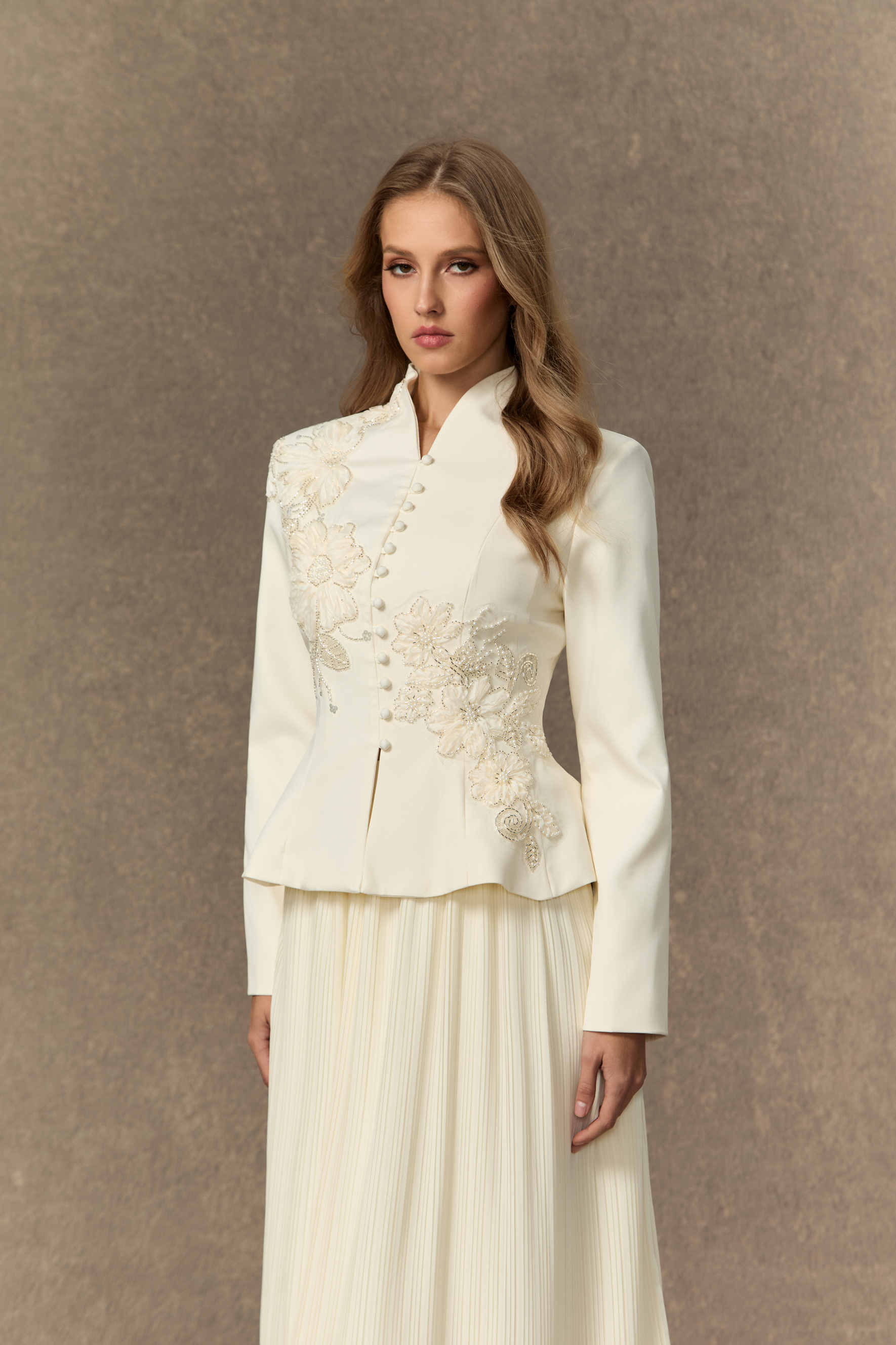 Graceful Arrival Black Lace Embroidered Jacket & Pleated Skirt Set