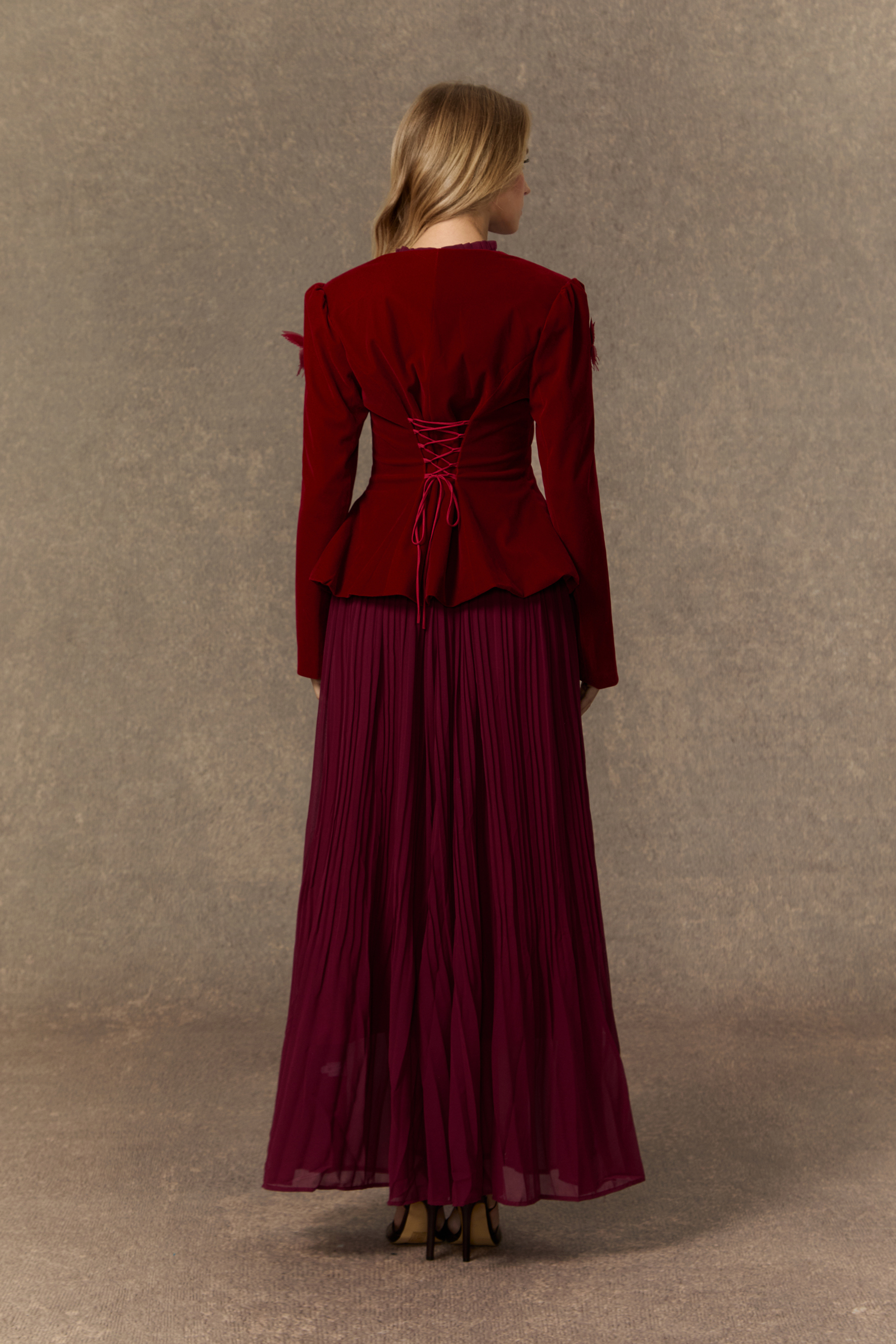 Graceful Midnight Black Butterfly Applique Jacket & Pleated Dress Set