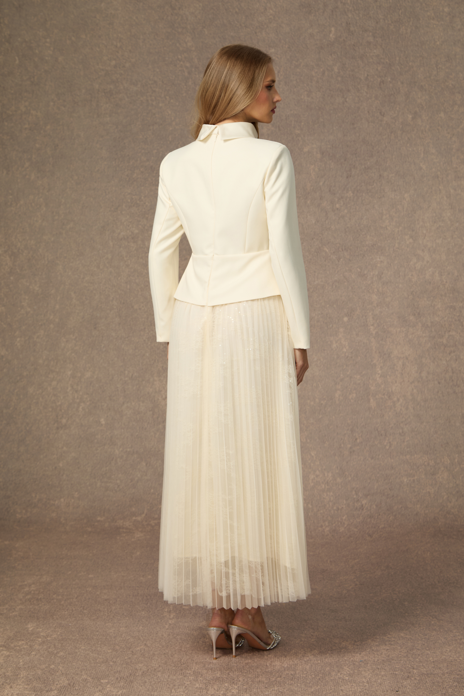 Daydream Darling White Rhinestone Embellished Jacket & Pleated Skirt Set