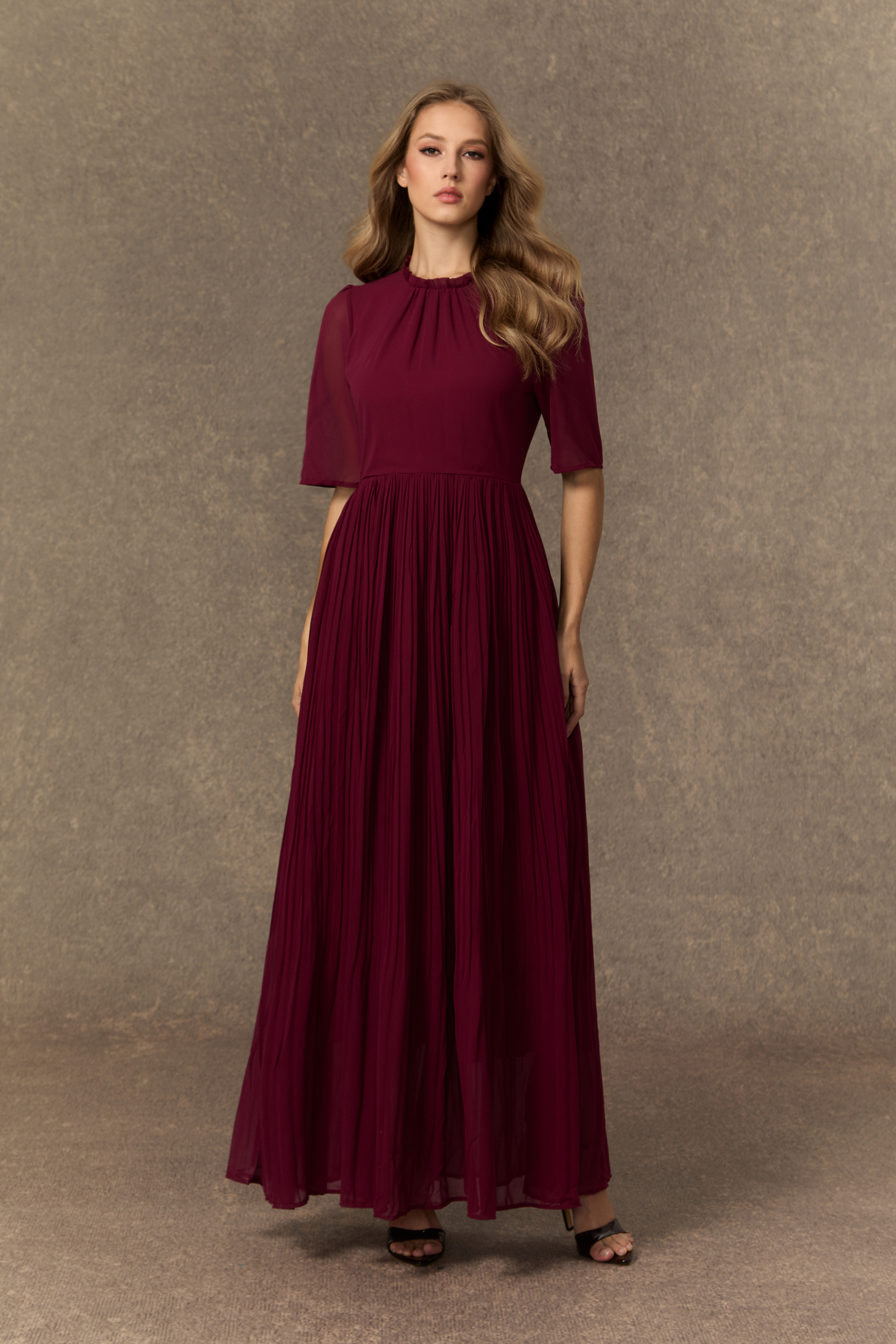 Graceful Midnight Black Butterfly Applique Jacket & Pleated Dress Set