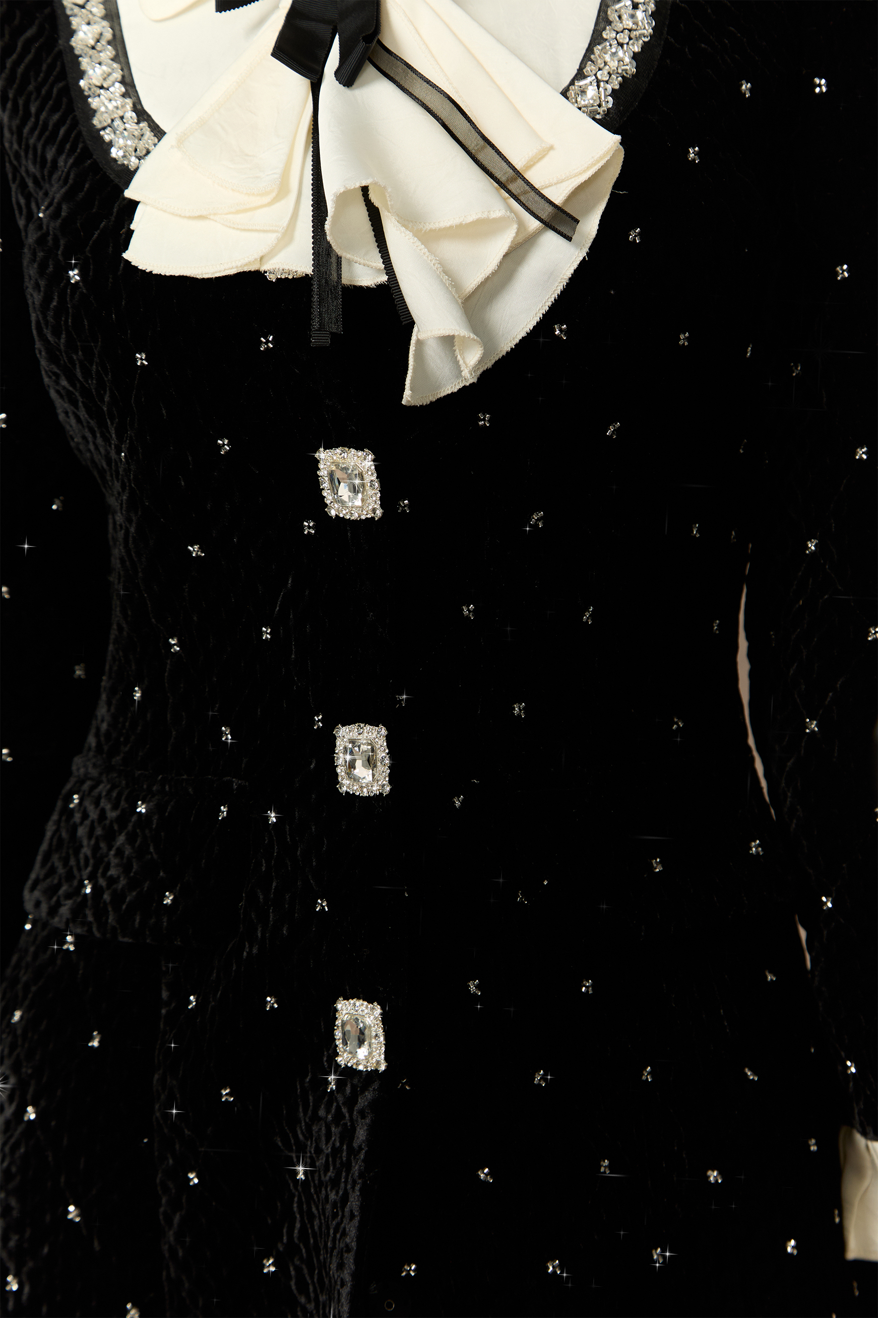 Romantic Tales Black Embellished Collar Pleated Cuff Mini Dress