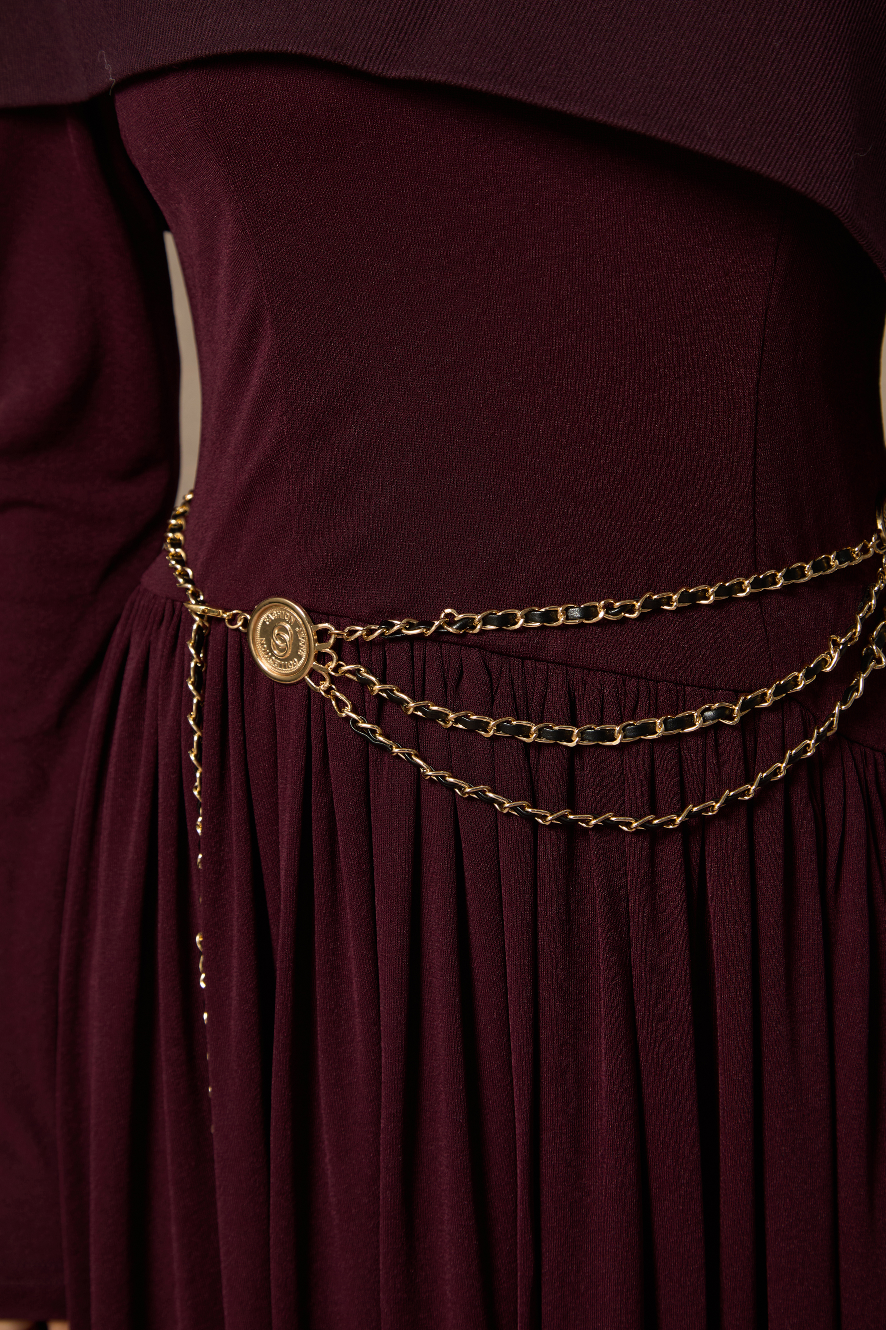 Majestic Attitude Purple Buttoned Cape & Pleated Knit Dress Set