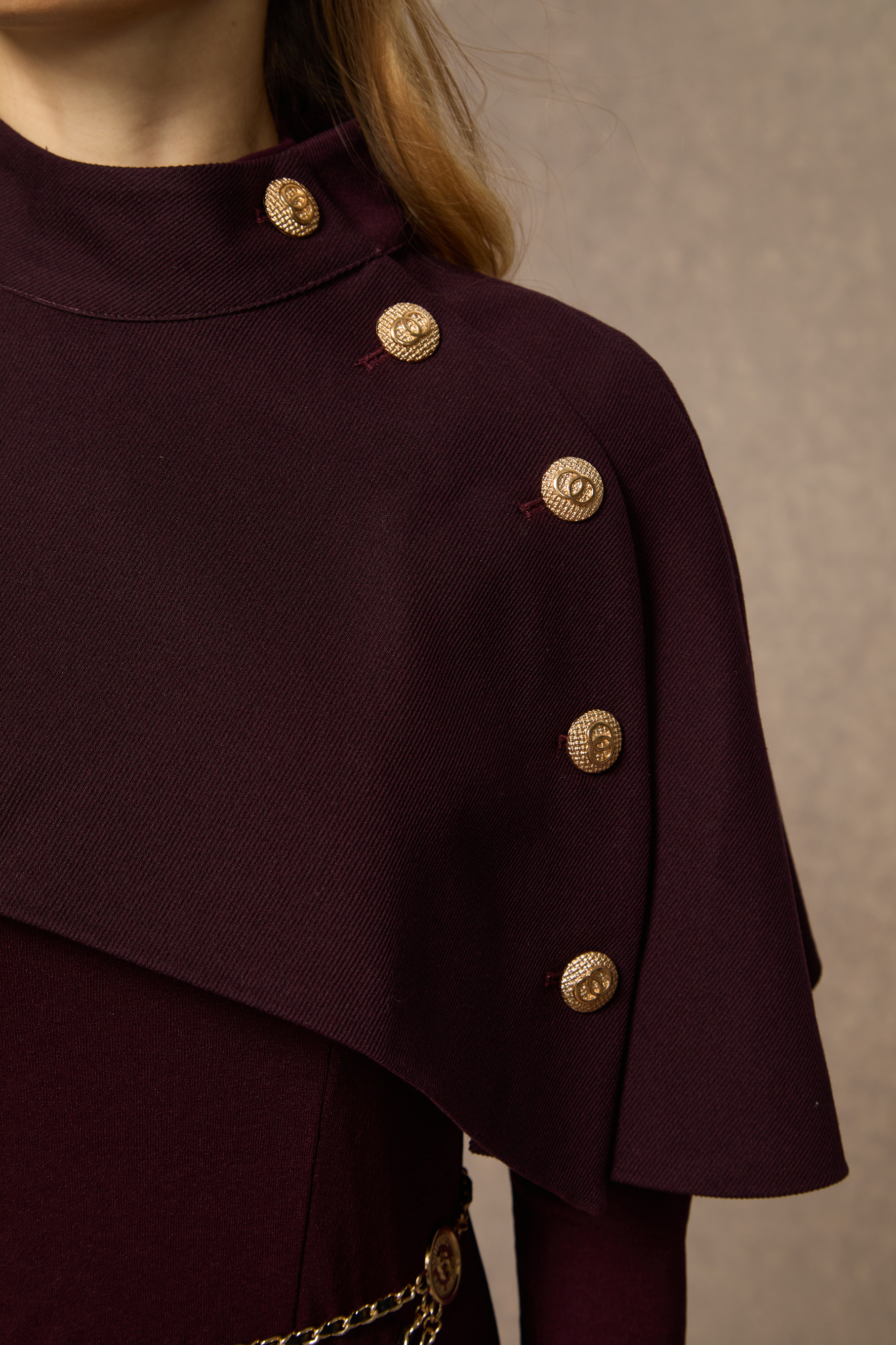 Majestic Attitude Purple Buttoned Cape & Pleated Knit Dress Set