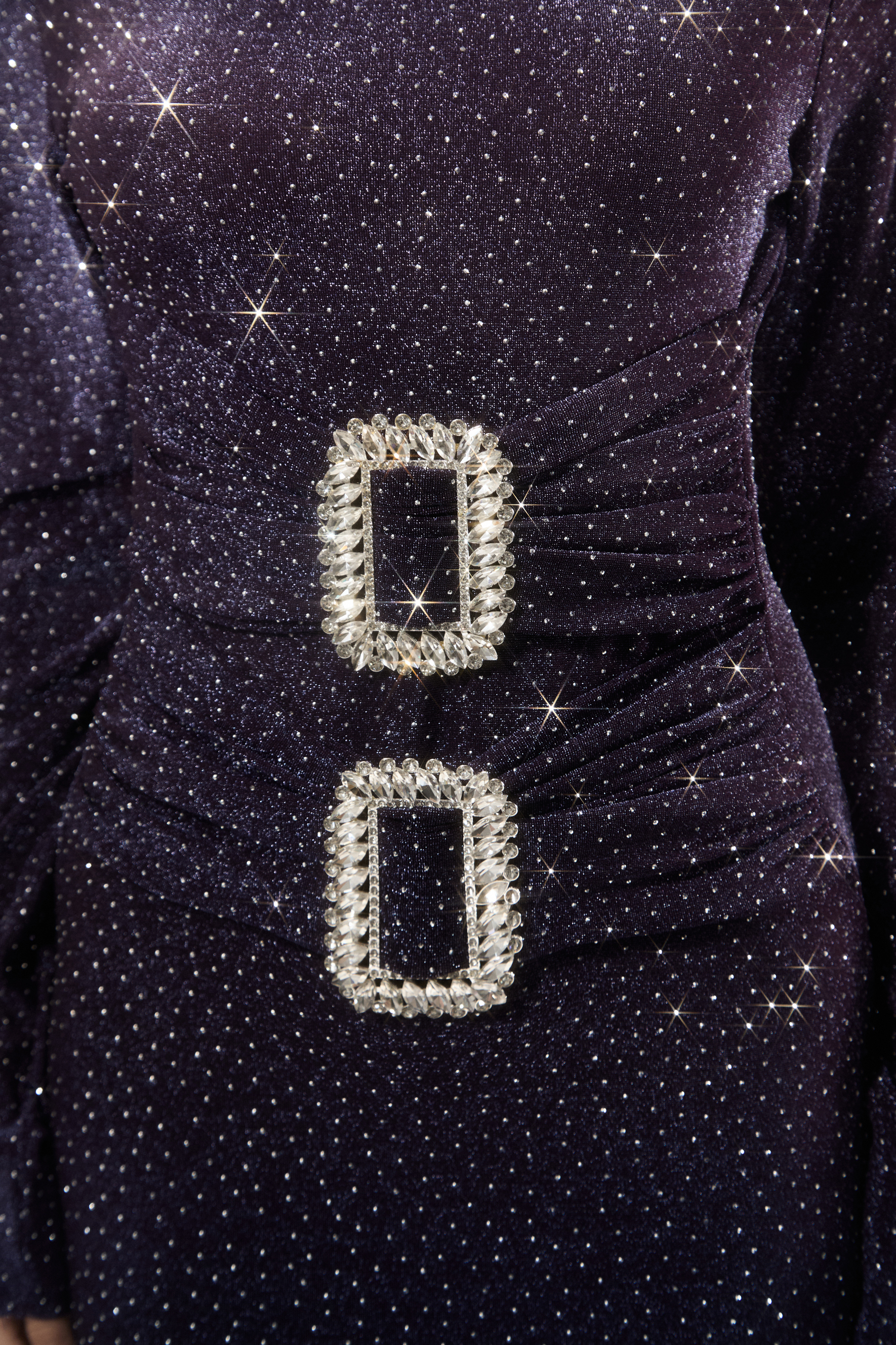 Chic Nightfall Purple Crystal Buckle Maxi Dress