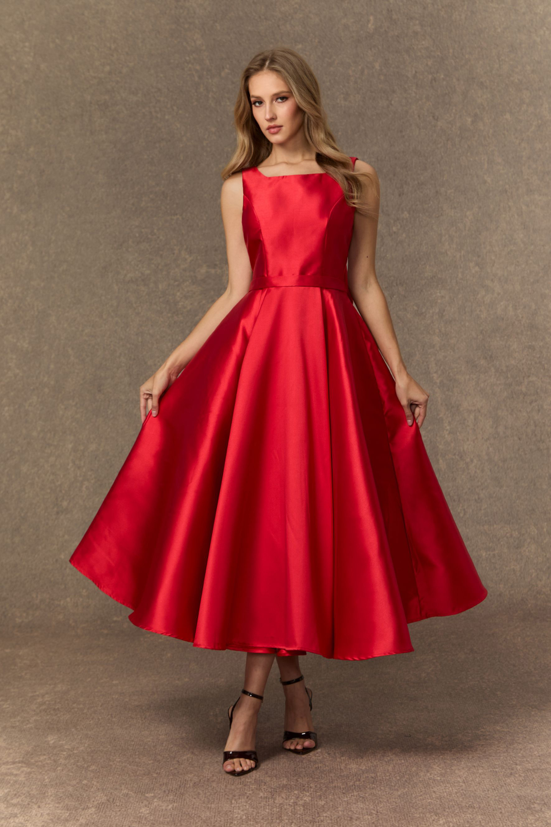 The Best Gift Red Deep V Bow Back Midi Dress