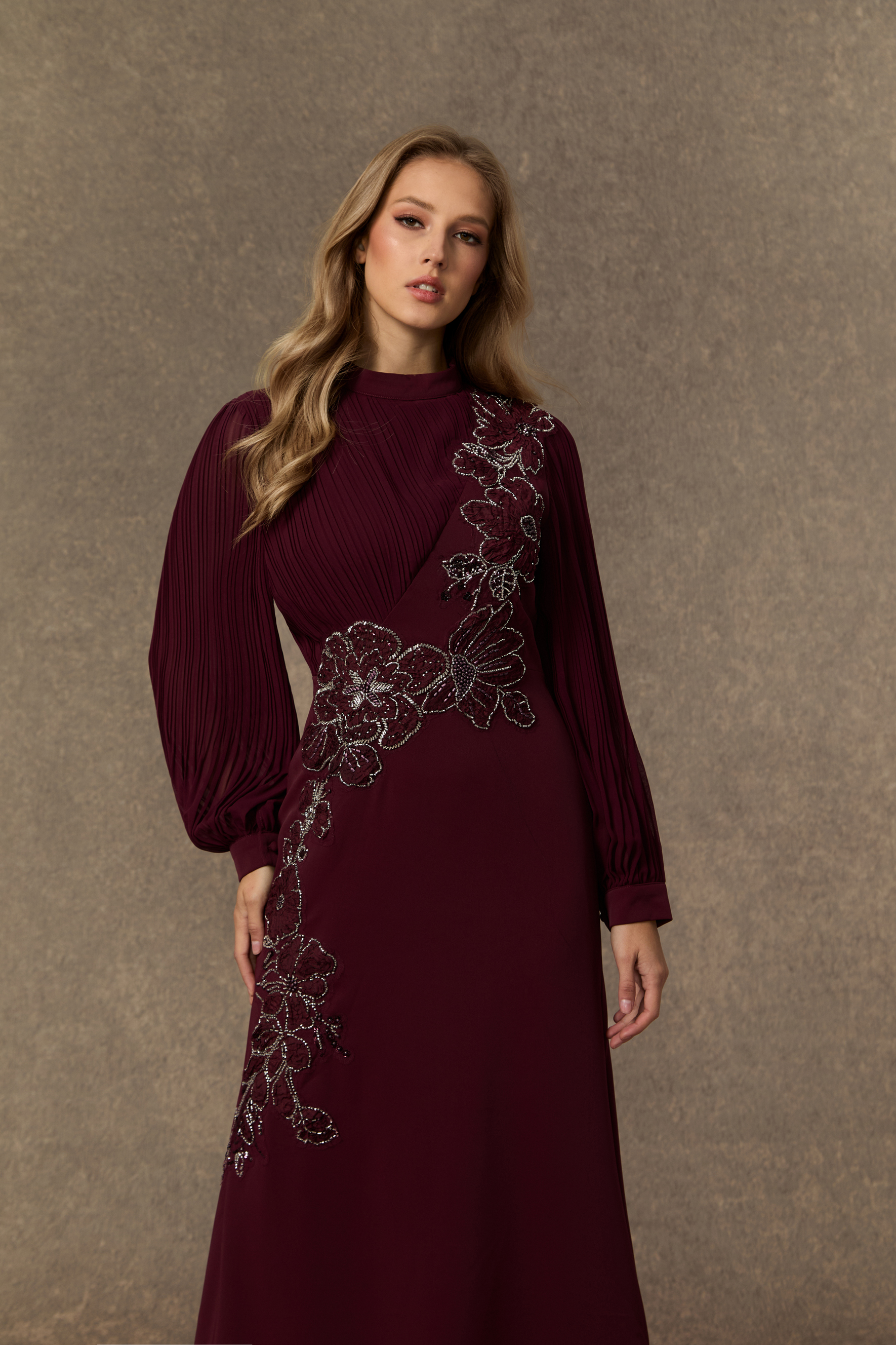 Joyful Poise Burgundy Sequin Embroidered Floral Maxi Dress