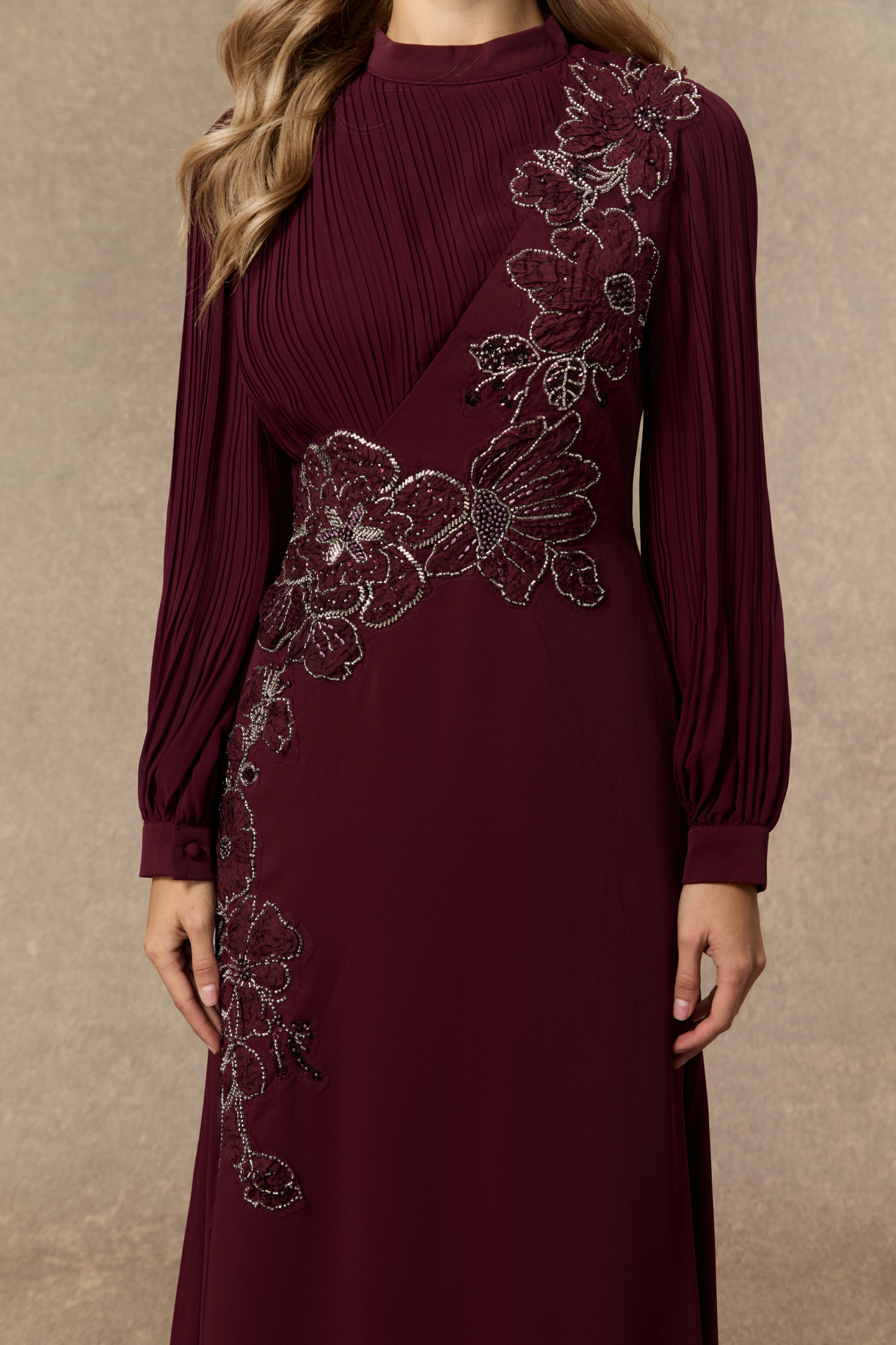 Joyful Poise Burgundy Sequin Embroidered Floral Maxi Dress