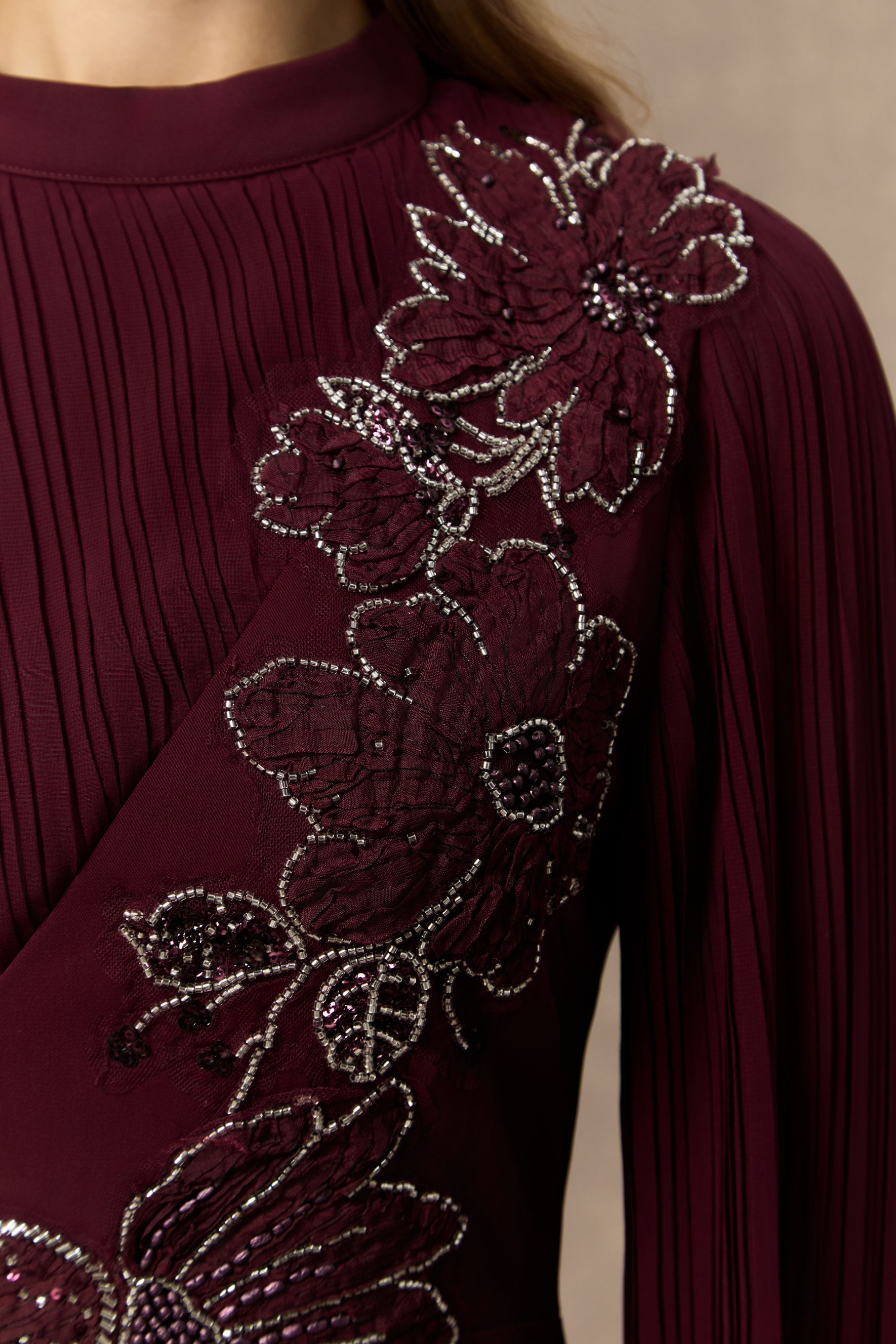 Joyful Poise Burgundy Sequin Embroidered Floral Maxi Dress