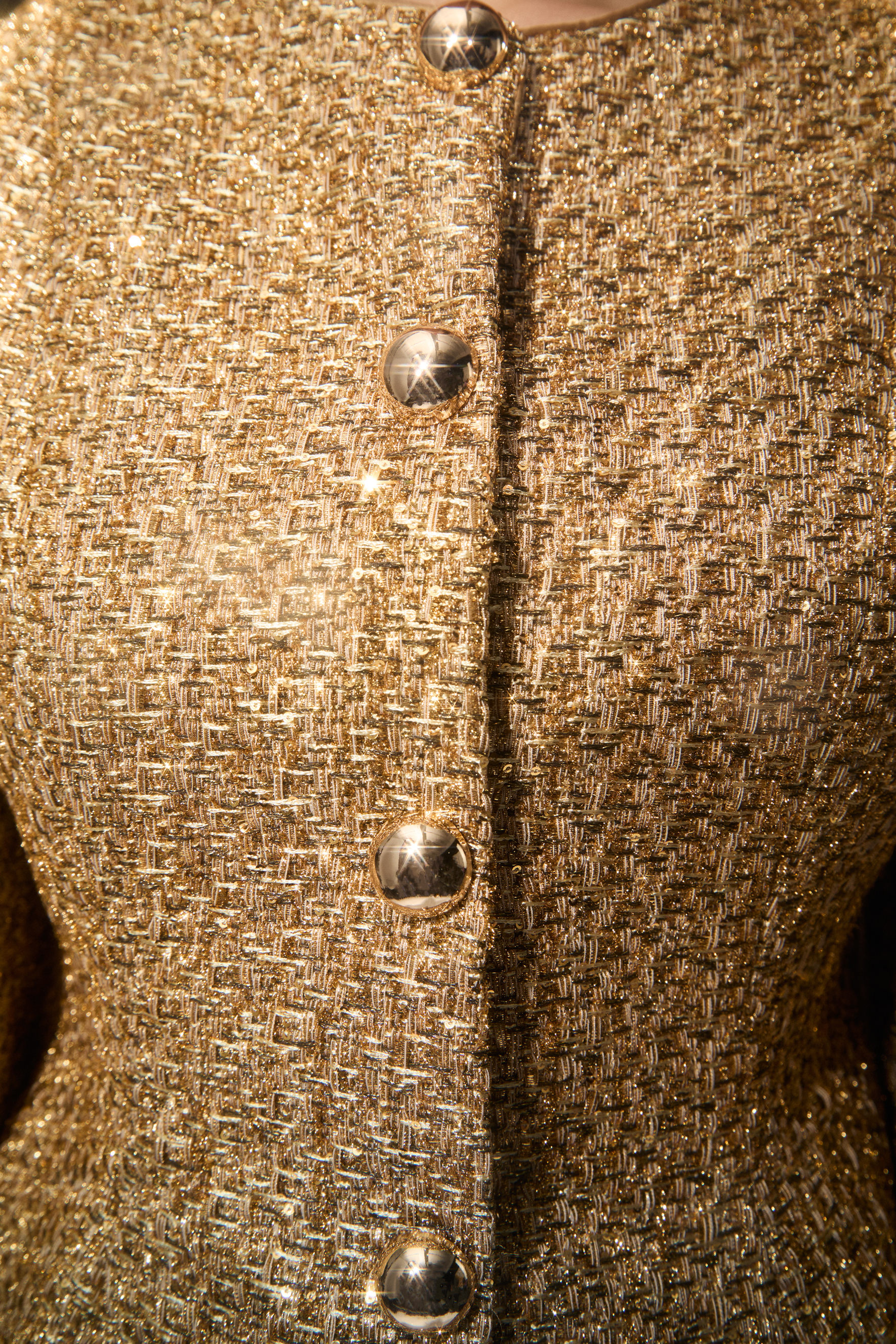 Shimmer District Gold Metallic Puff Sleeve Tweed Jacket – sunfere