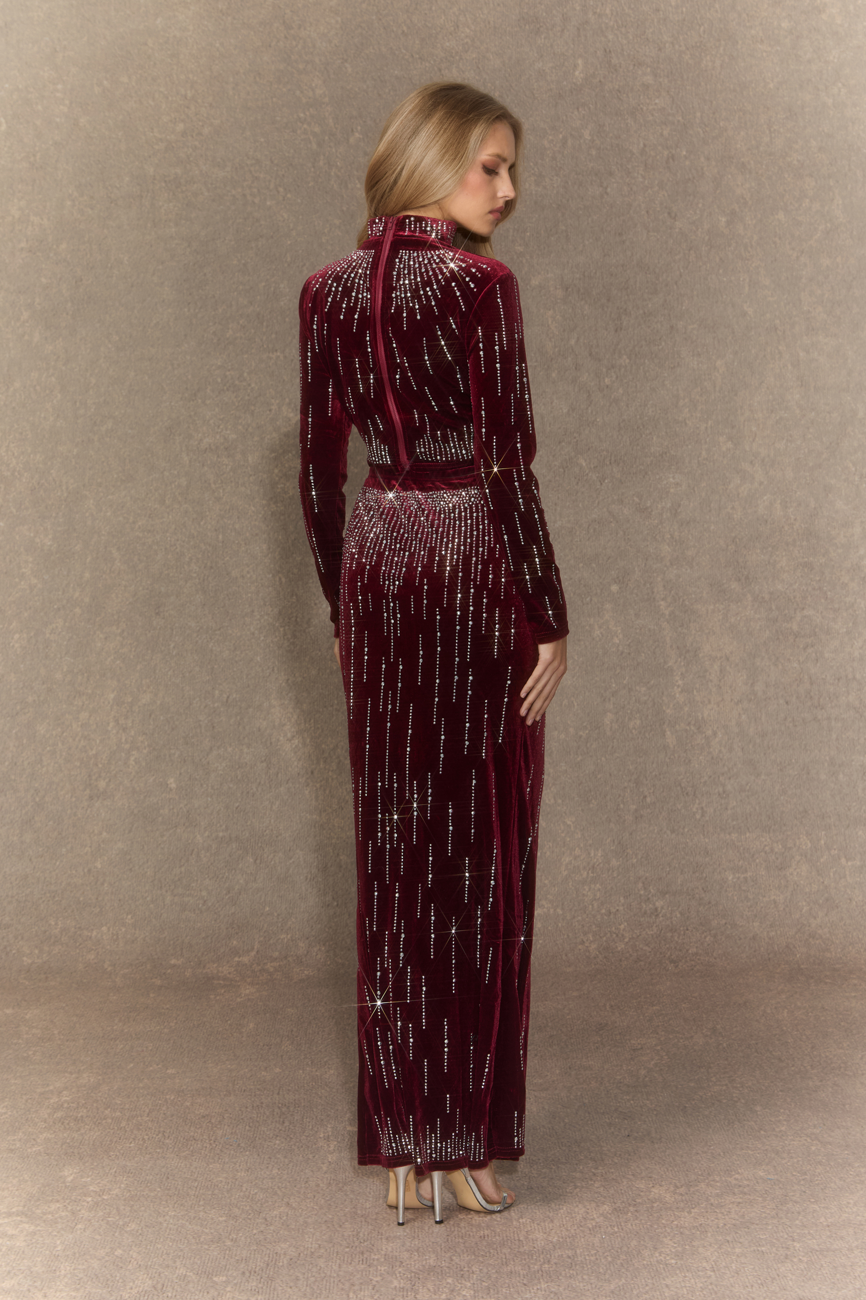 Love That For You Burgundy Velvet Crystal Embellished Top & Skirt Set