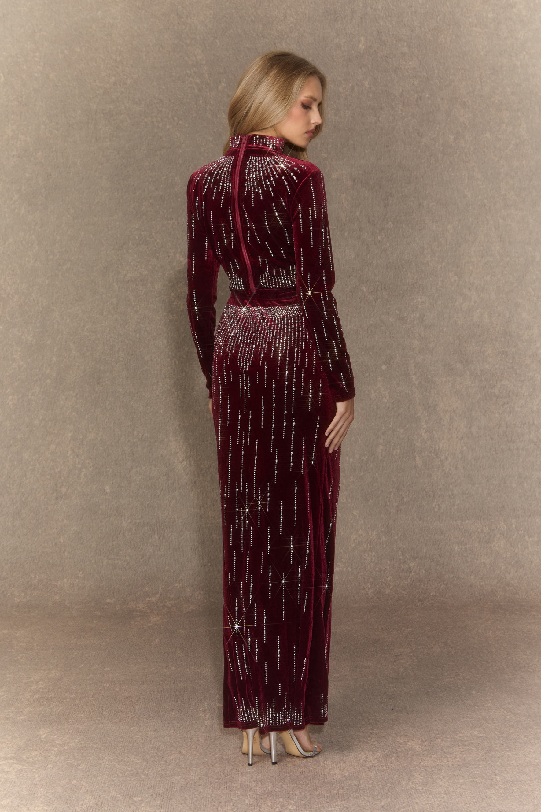 Love That For You Burgundy Velvet Crystal Embellished Top & Skirt Set