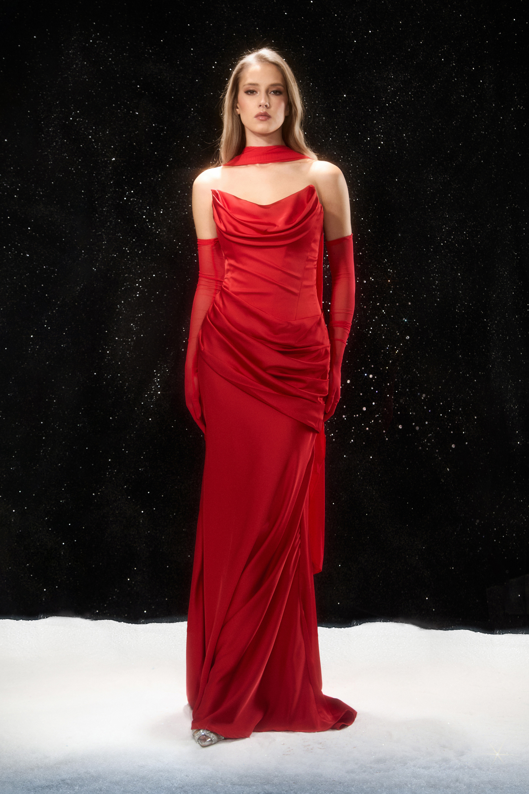 Got the Glam Red Strapless Ruched Maxi Dress