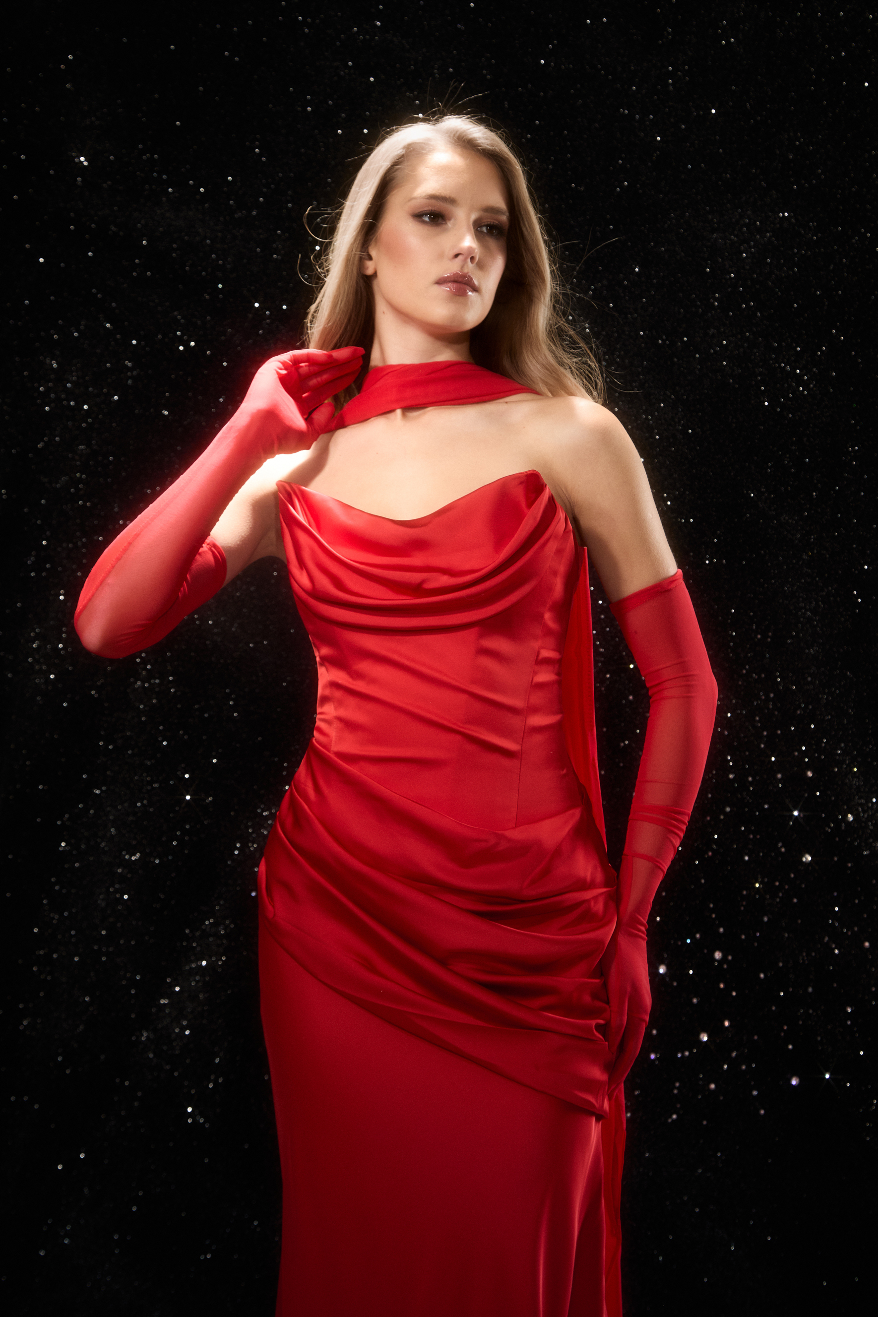 Got the Glam Red Strapless Ruched Maxi Dress