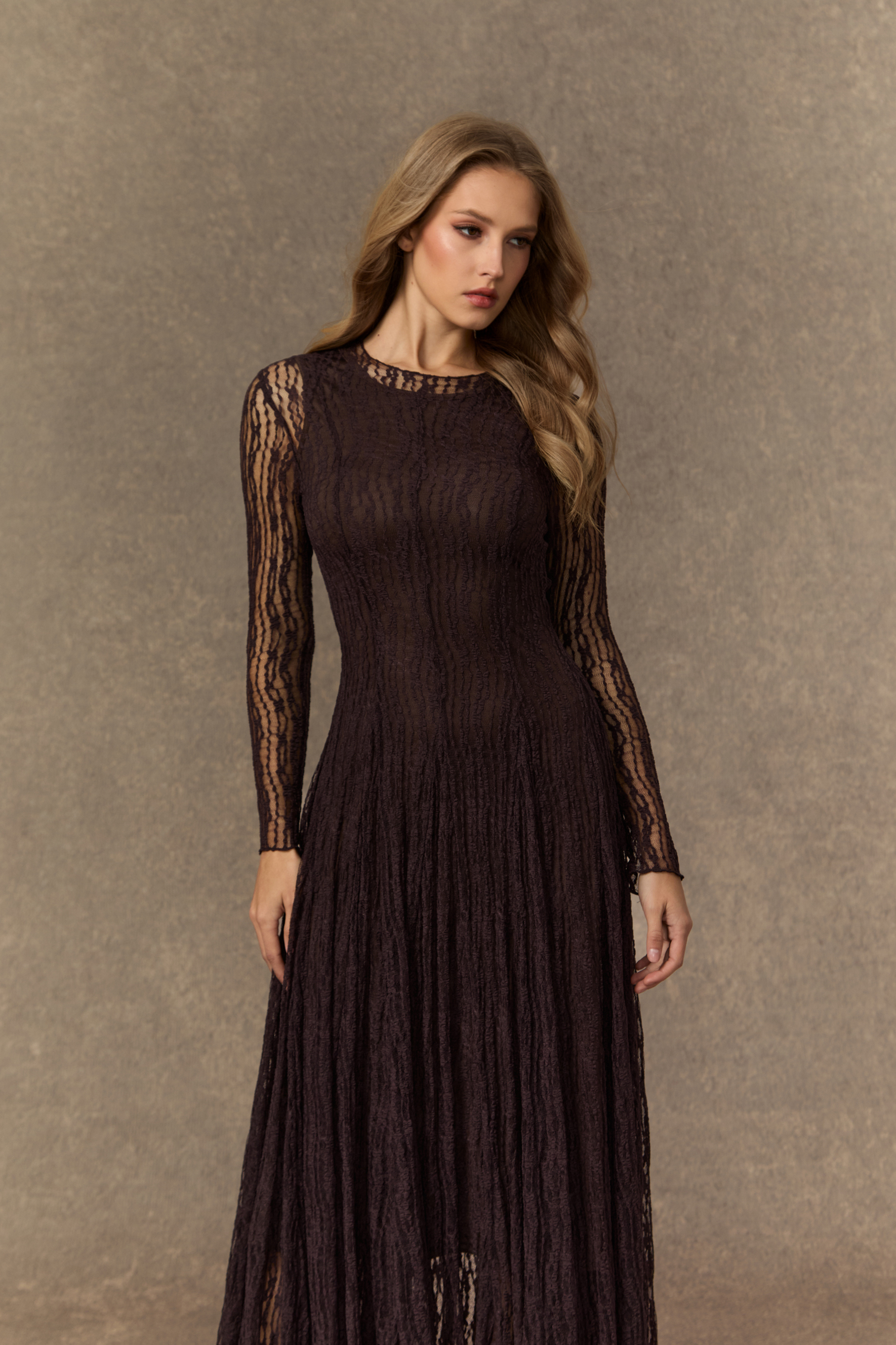 Momentous Moments Black Sheer Lace Pleated Maxi Dress
