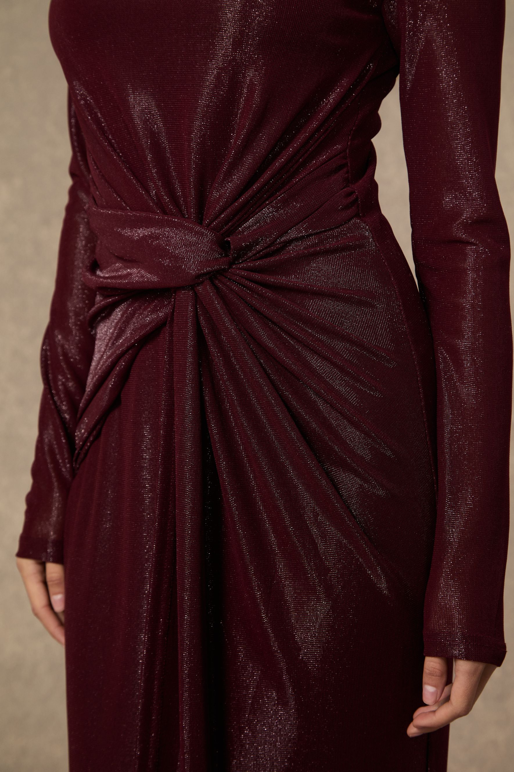 Refined Attitude Burgundy Twist Knot Maxi Dress