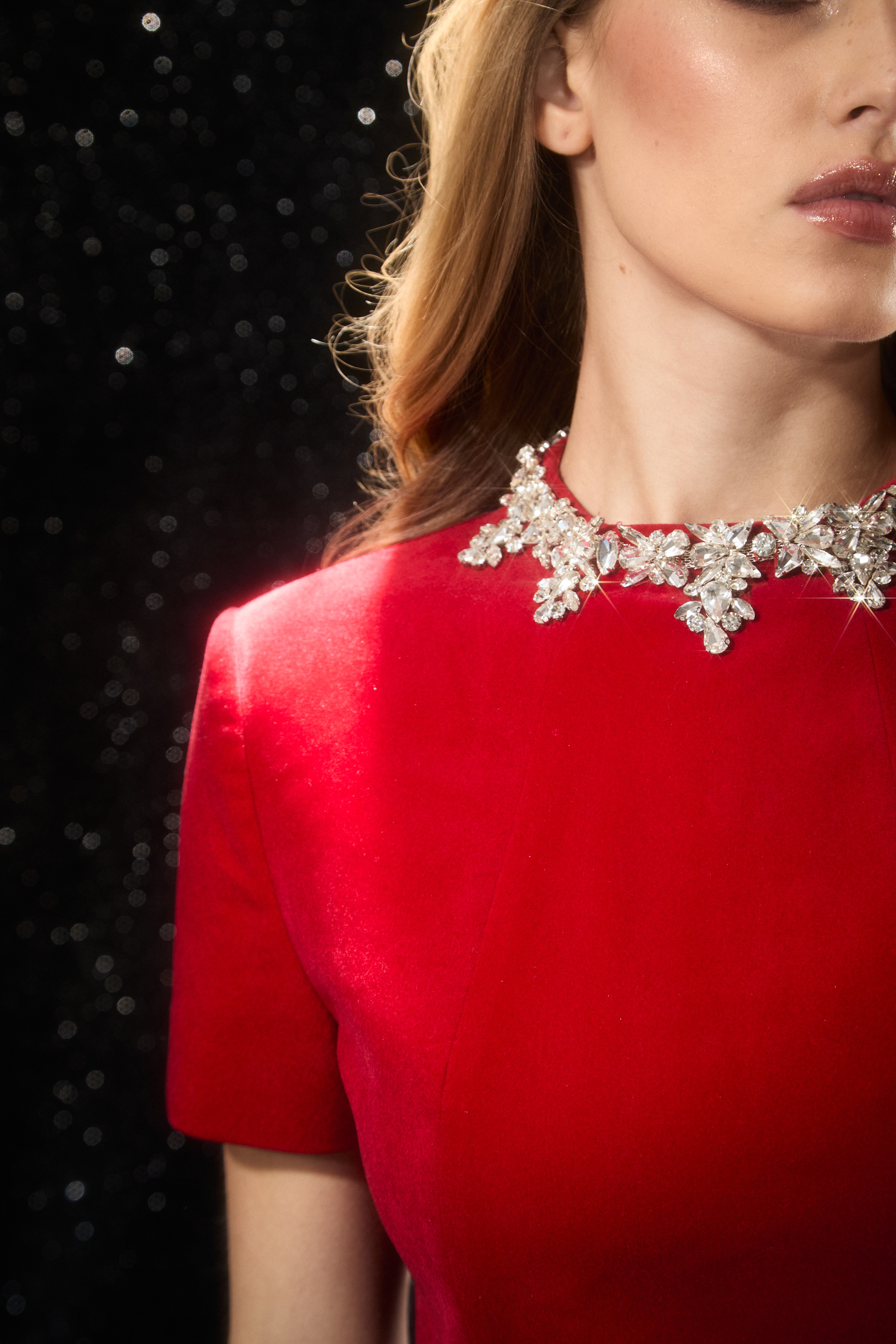 Polished Charm Red Embellished Short Sleeve Mini Dress