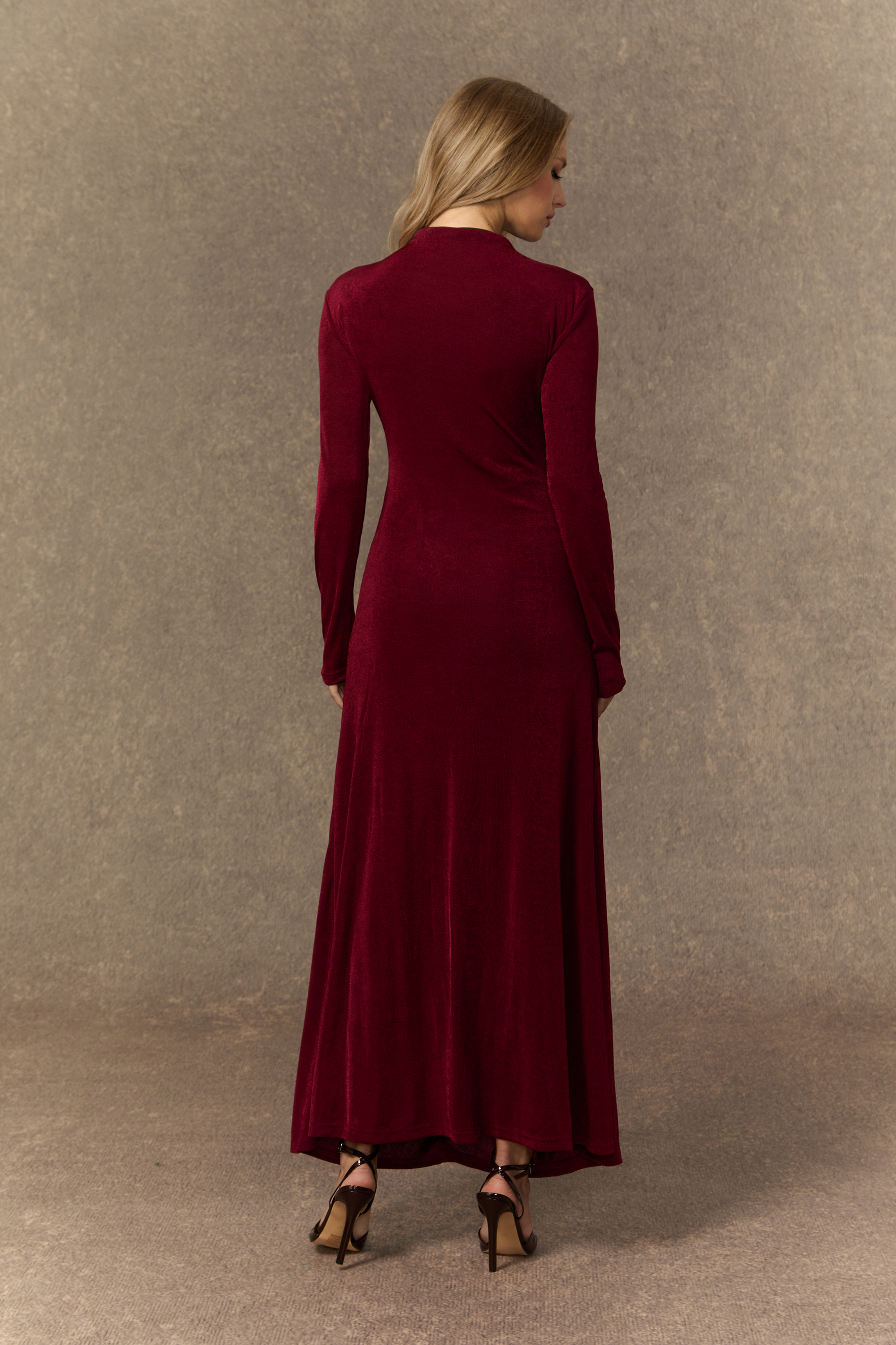 Adoring Me Burgundy Crystal Rose Ruched Maxi Dress