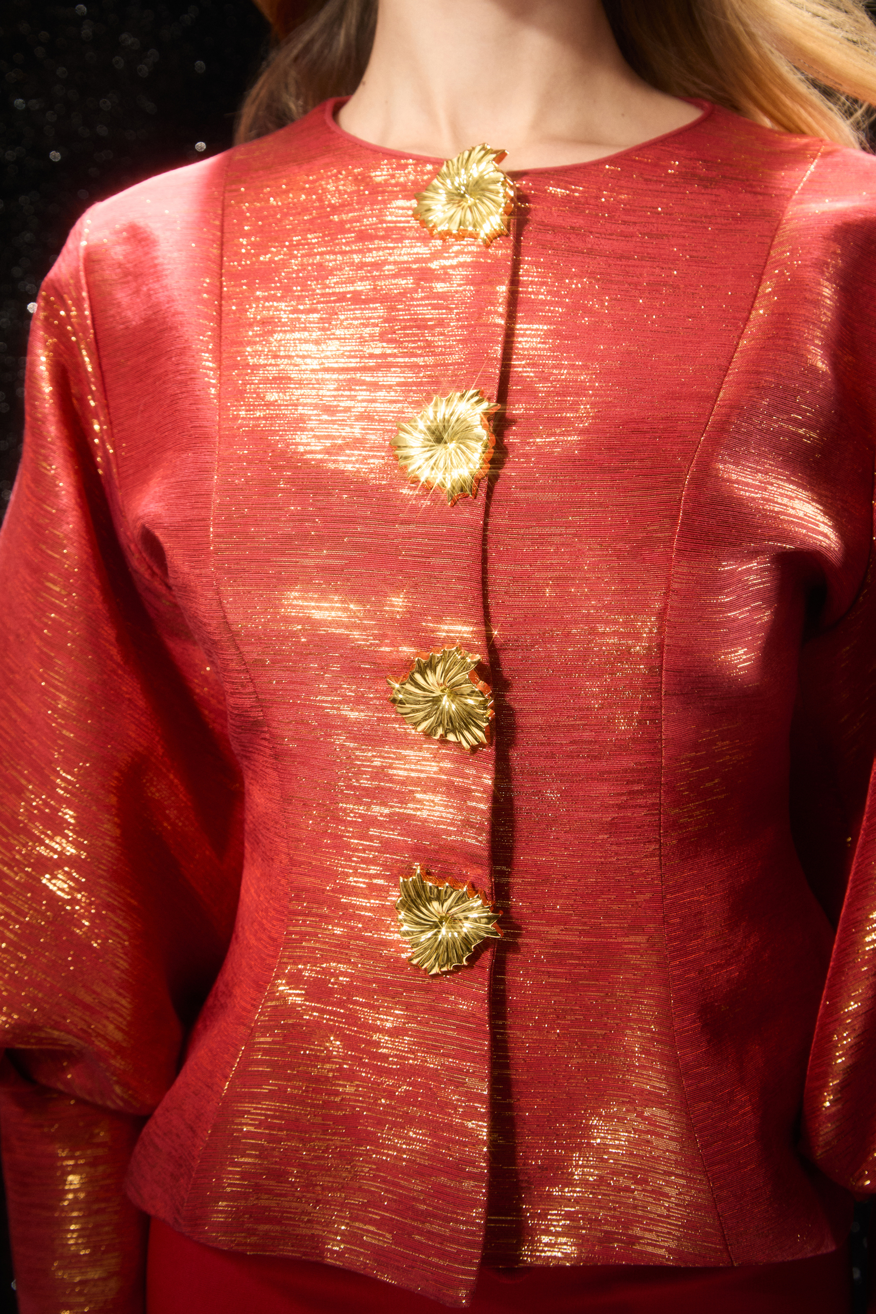 Love Emotions Red Puff Sleeve Embellished Button Jacket