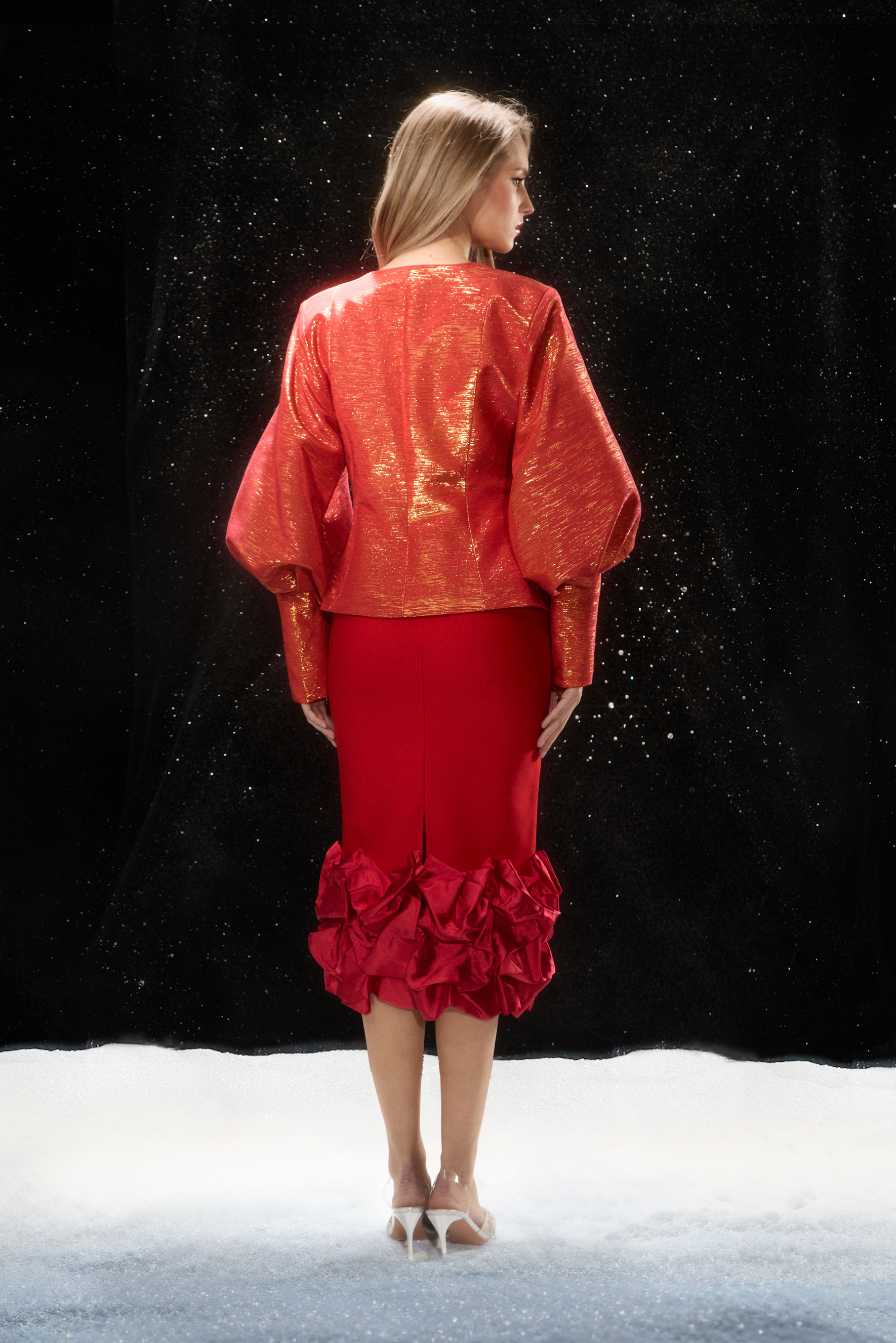 Love Emotions Red Puff Sleeve Embellished Button Jacket