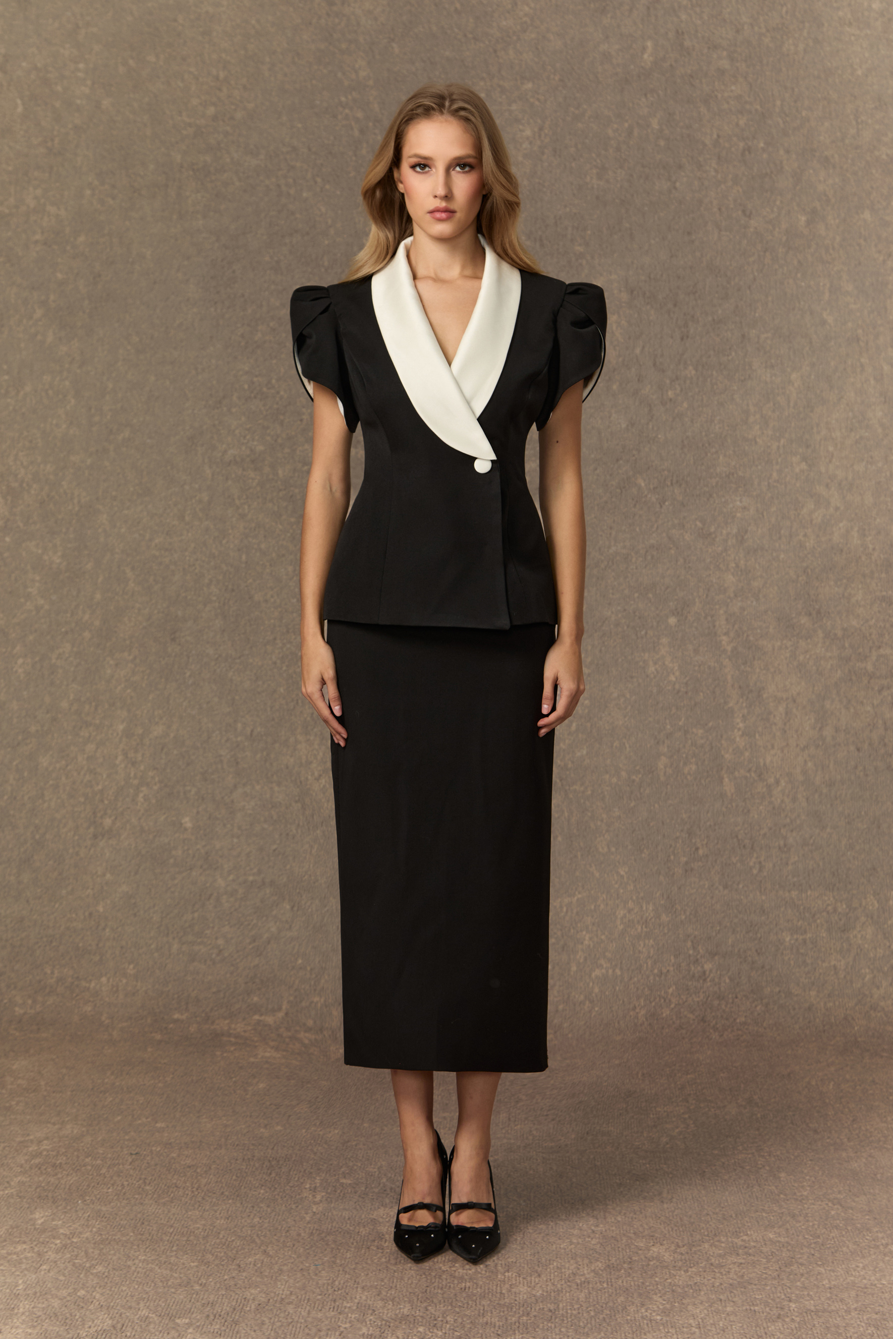 Simply Beloved Black Color Block Top & Pencil Skirt Set