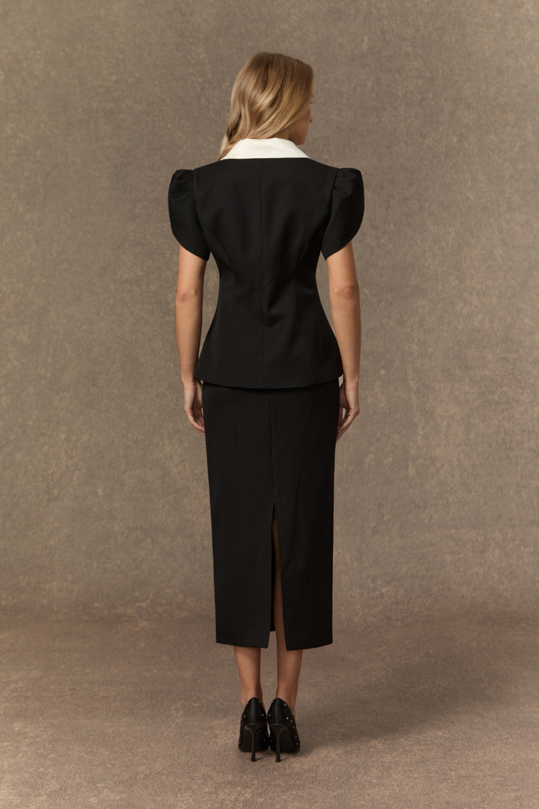 Simply Beloved Black Color Block Top & Pencil Skirt Set