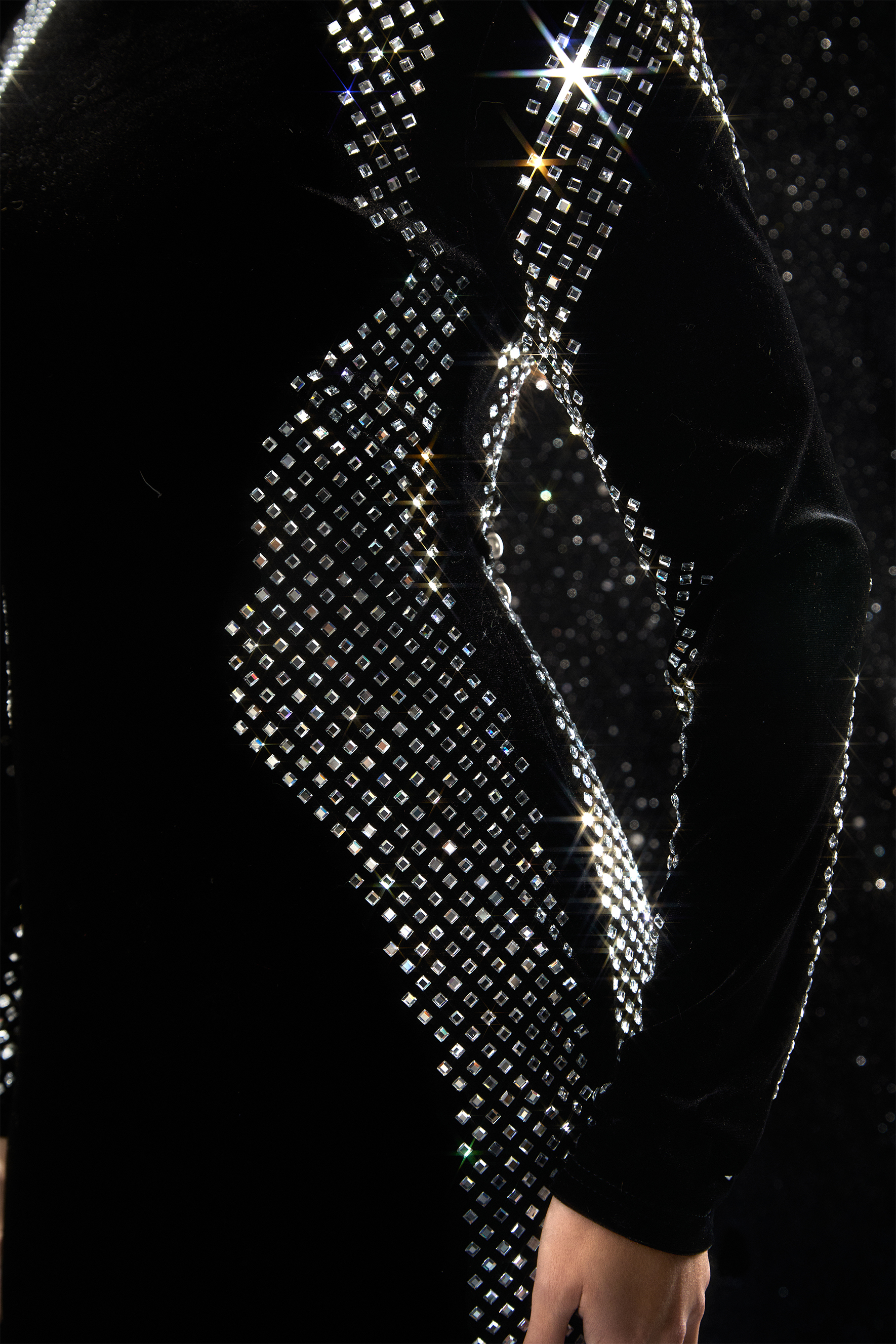 Eloquent Drama Black Rhinestone Trim Velvet Maxi Dress