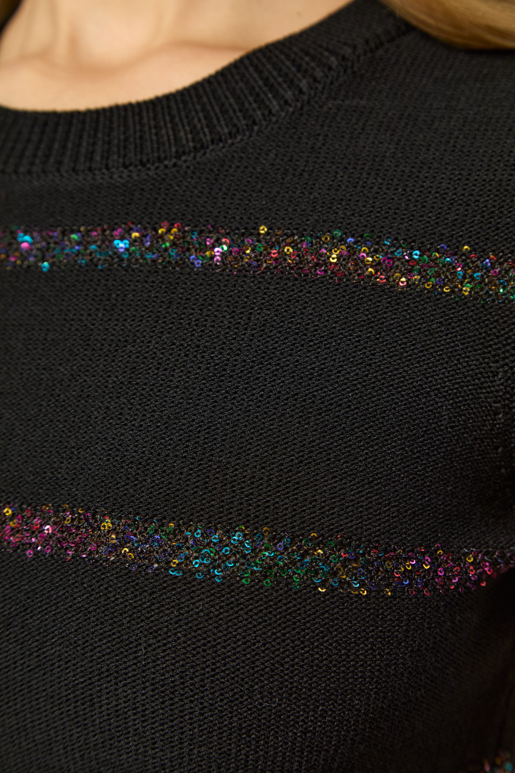 Soulful Nights Black Sequin Embellished Knit Midi Dress