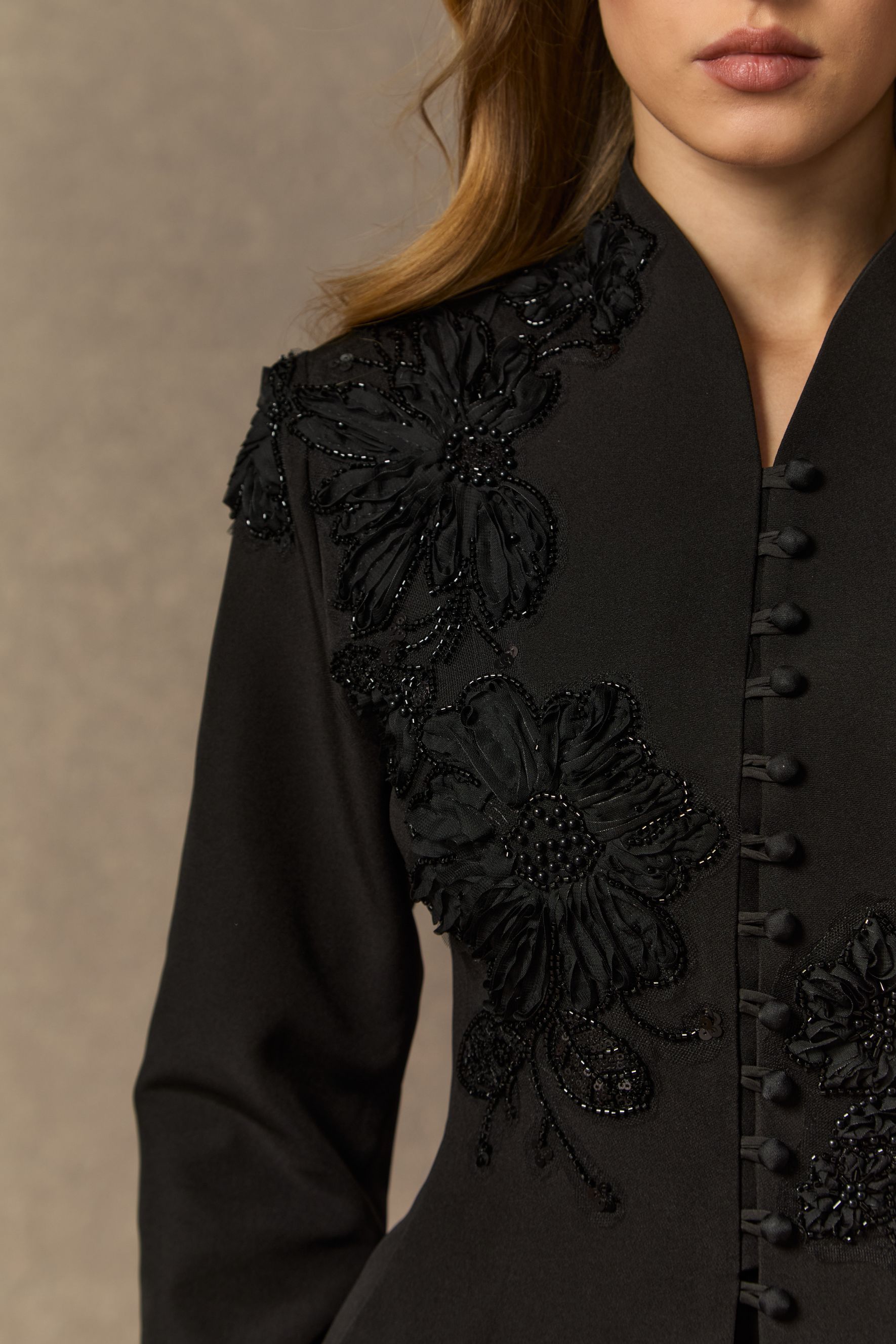Graceful Arrival Black Lace Embroidered Jacket & Pleated Skirt Set
