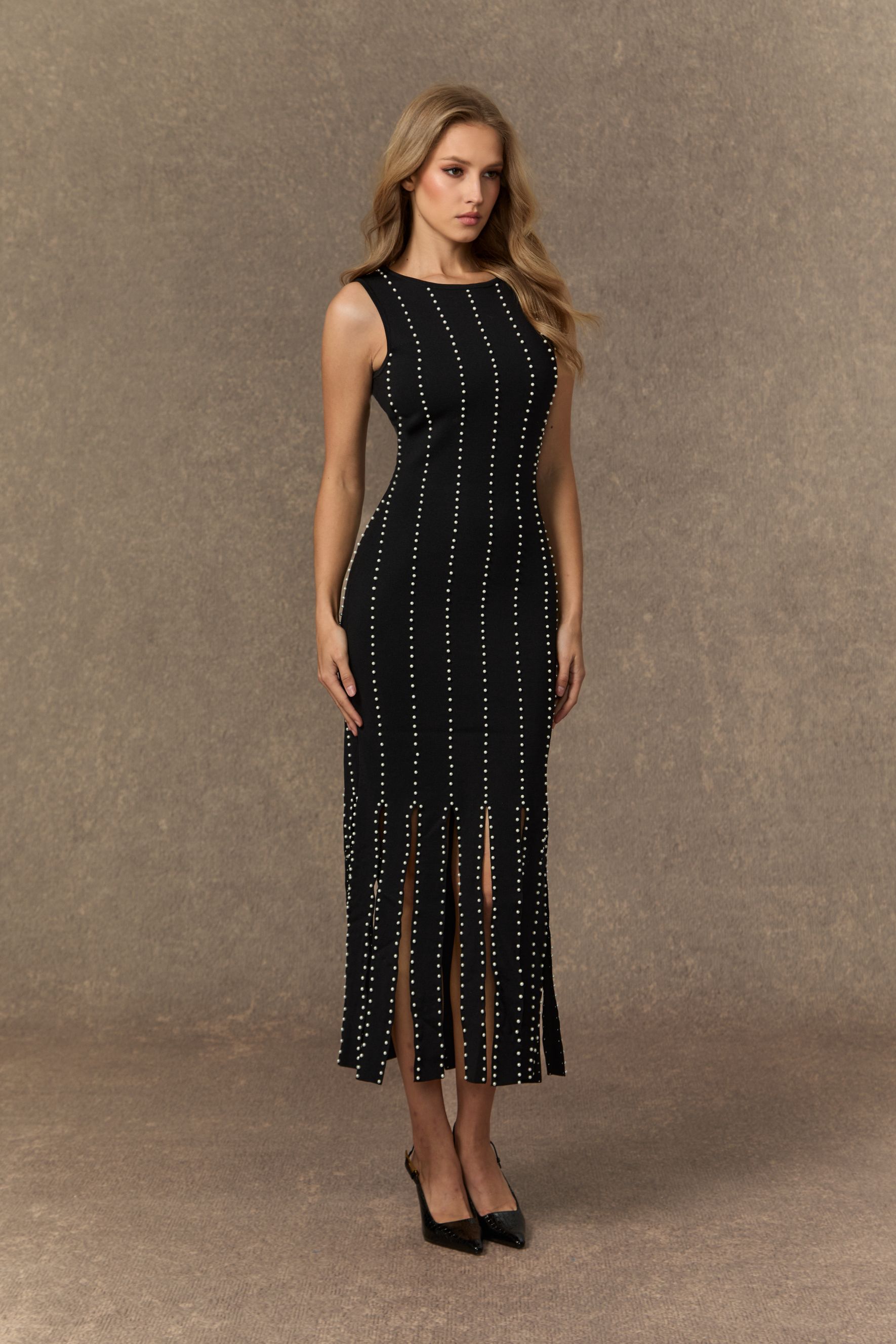 Ultimate Coziness Black Beaded Fringed Knit Jacket & Dress Set