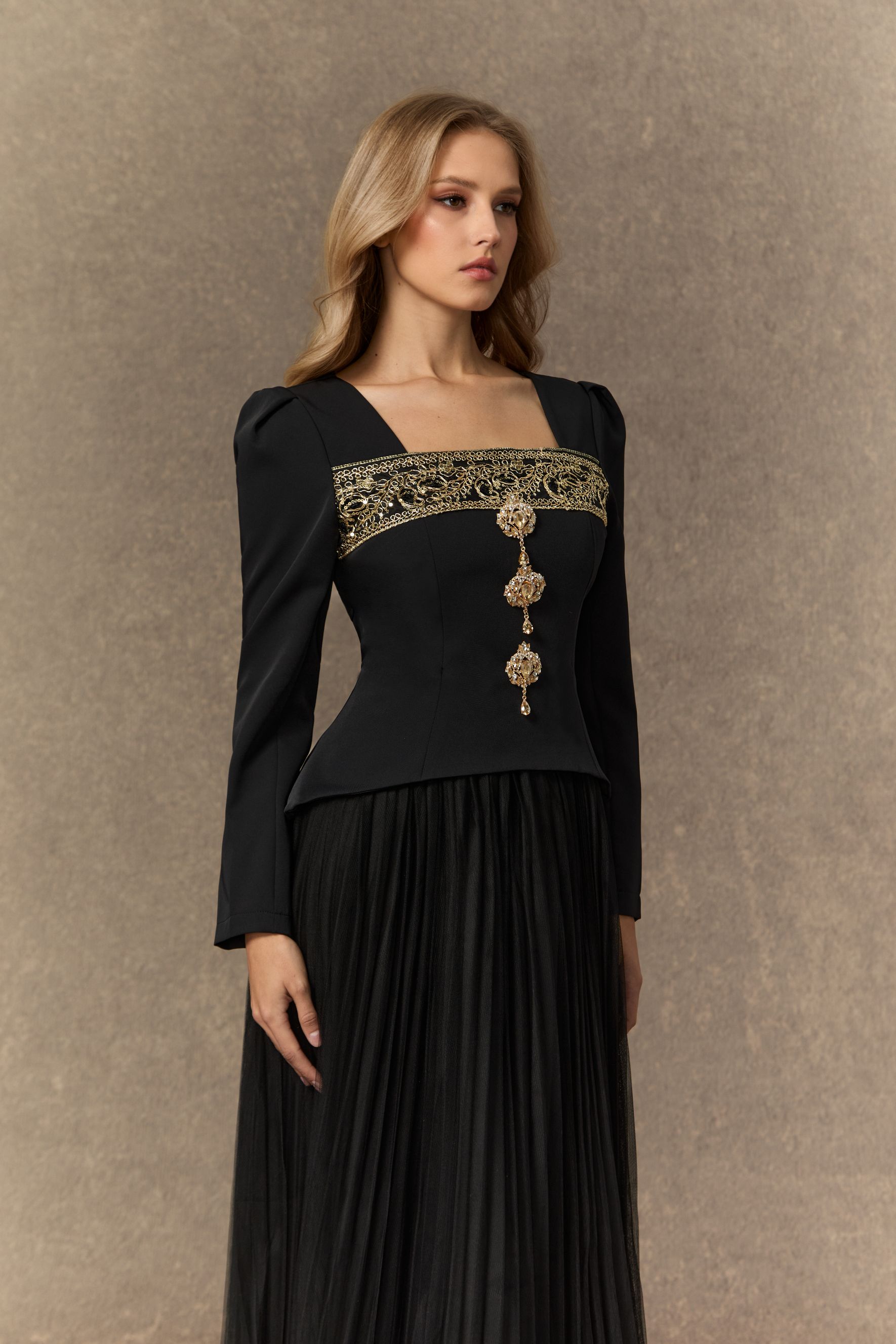 Feel The Romance Jeweled Button Pleated Maxi Dress