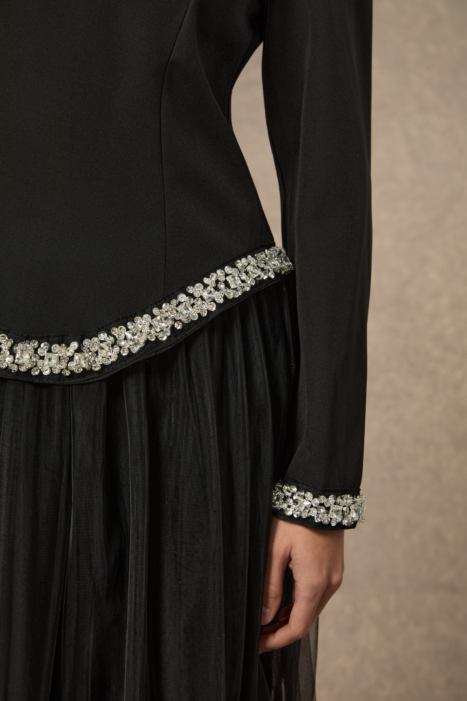 Remember This Moment Black Crystal Embellished Hem Top & 3D Flower Skirt Set