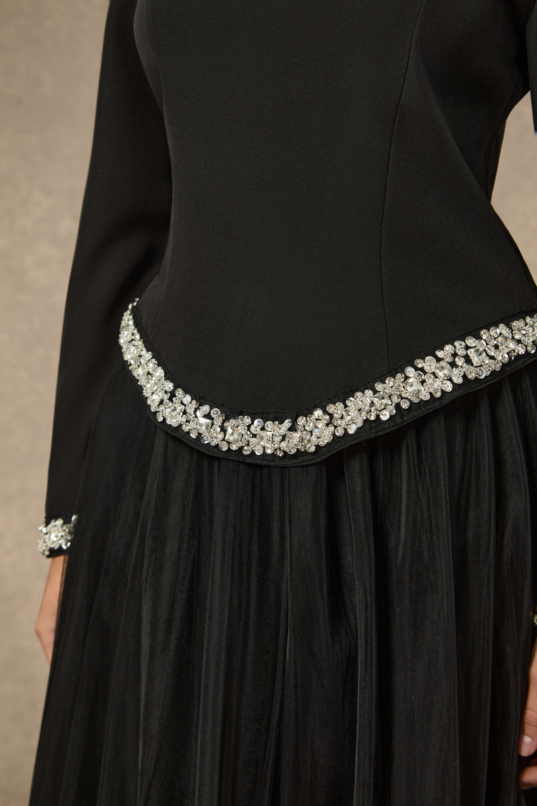 Remember This Moment Black Crystal Embellished Hem Top & 3D Flower Skirt Set