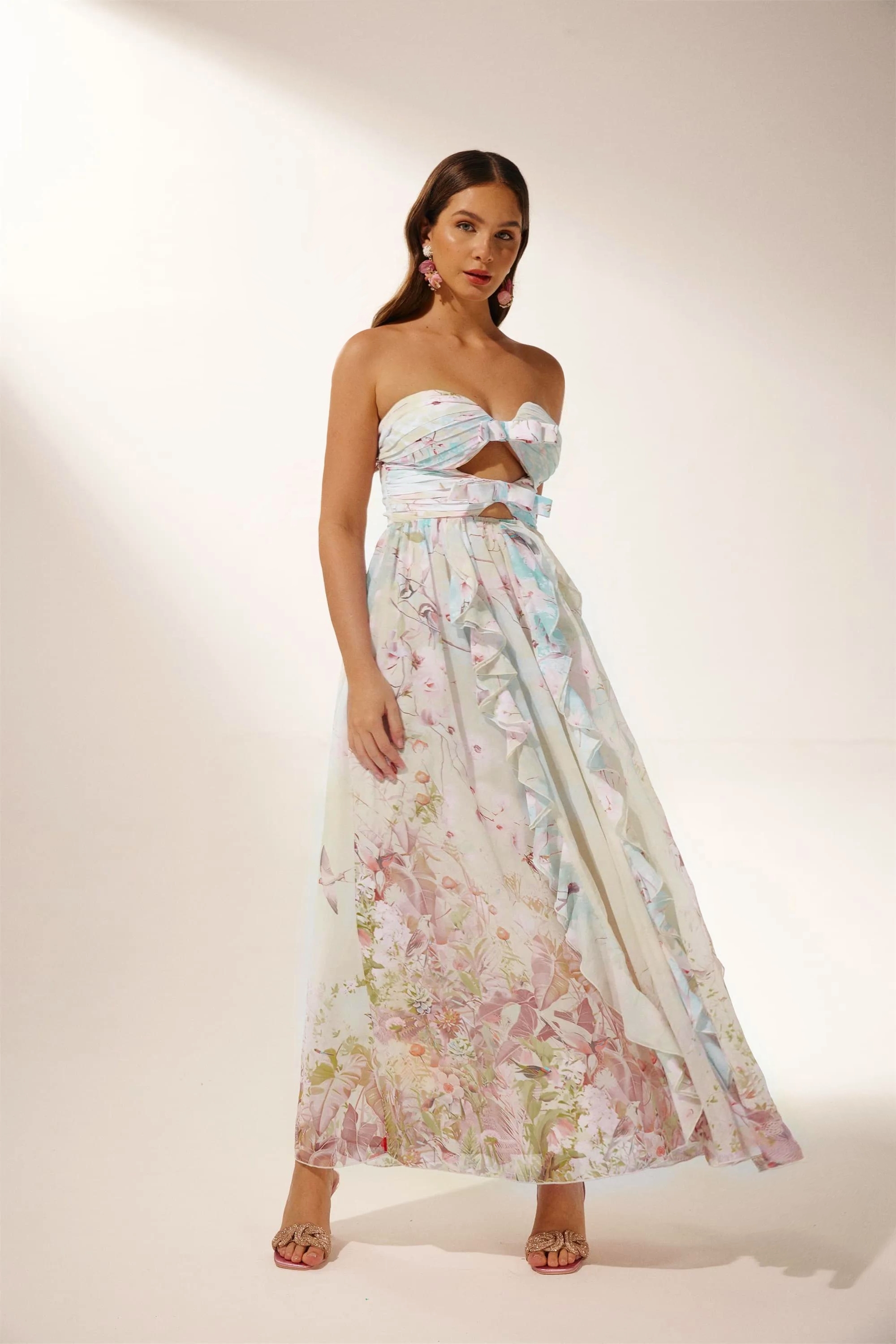 Octavia Printed Cut-out Ruffle Maxi Dress-Sunfere – sunfere