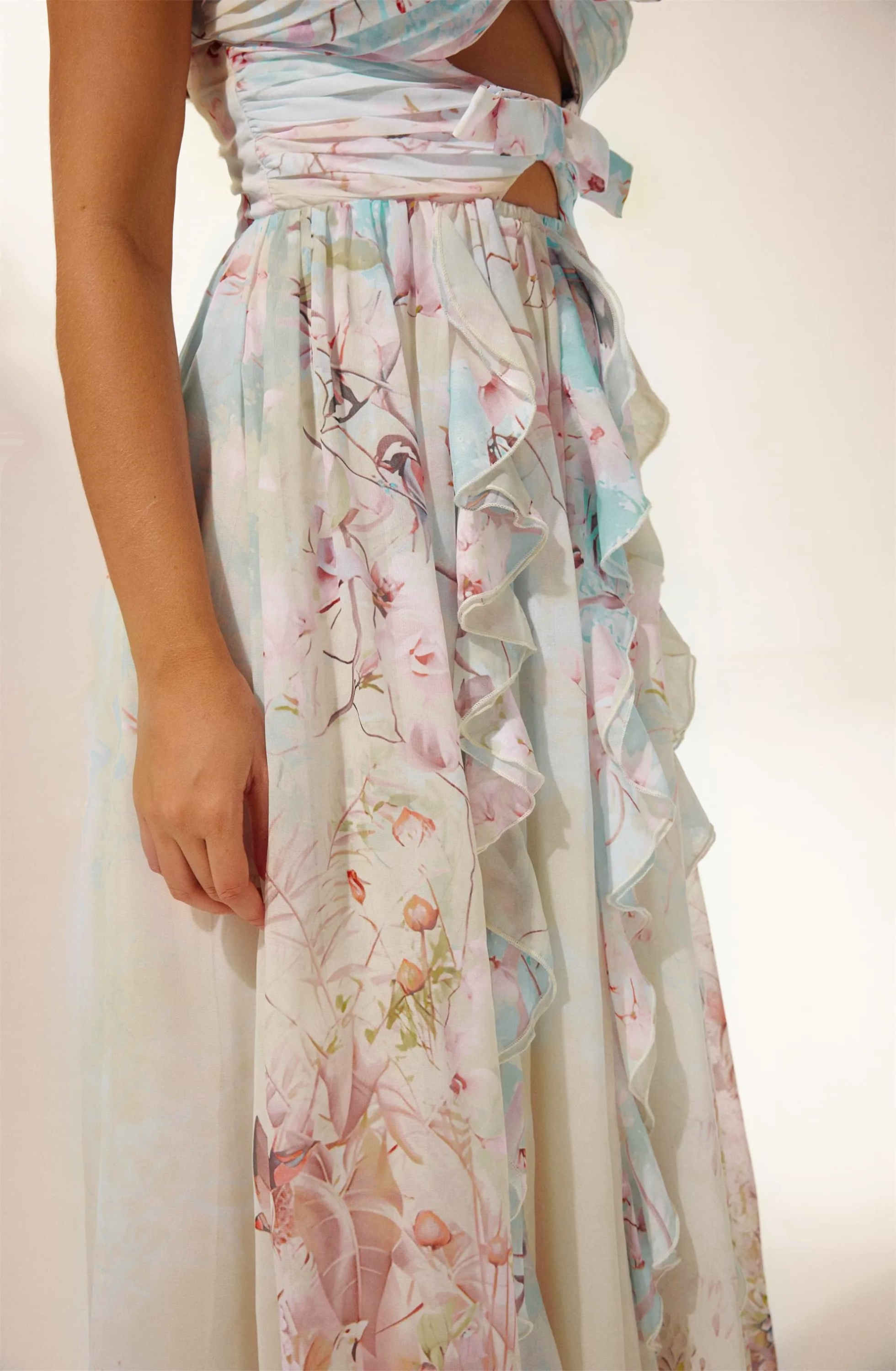 Octavia Gedrukte Cut Out Ruffle Maxi Jurk Zomer Maxi Jurken