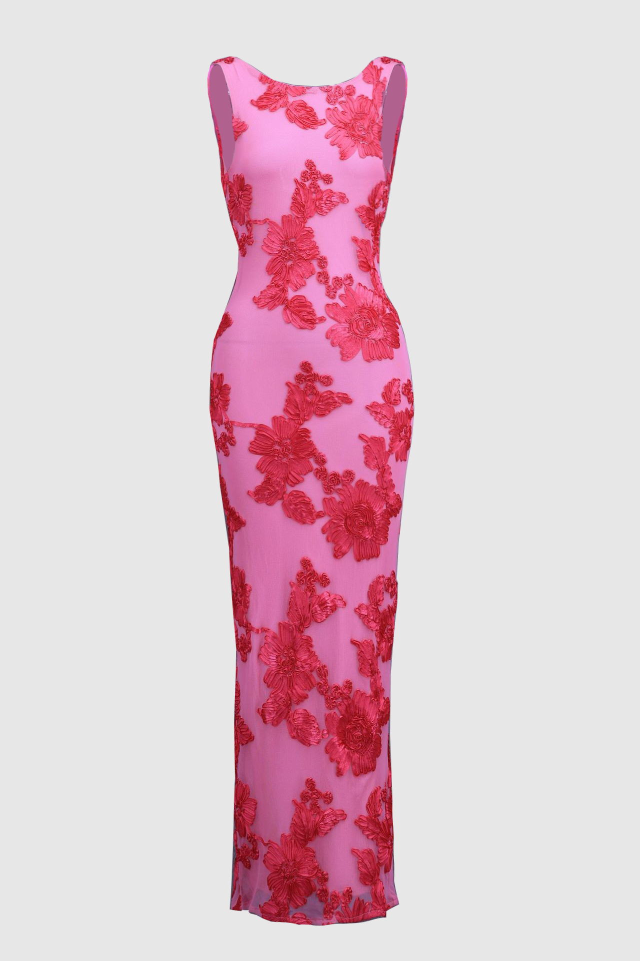 Barbara Floral Appliqué Mesh Maxi Dress