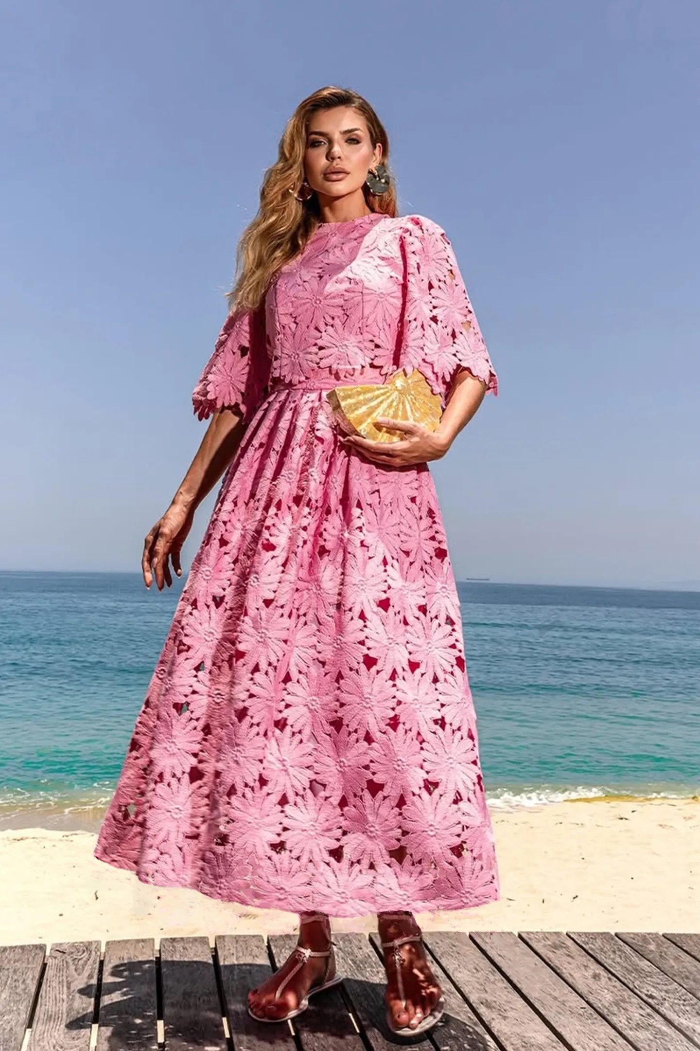 Lace Embroidered Top & Skirt Set ｜Plus Size Resort women Vacation Dresses - sunfere