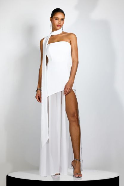 Florence Asymmetrical Chiffon Maxi Dress with Scarf