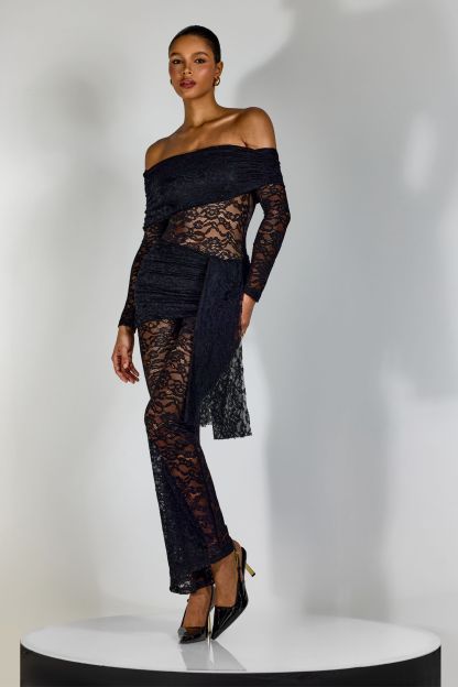 Nina Off Shoulder Sheer Lace Jumpsuit