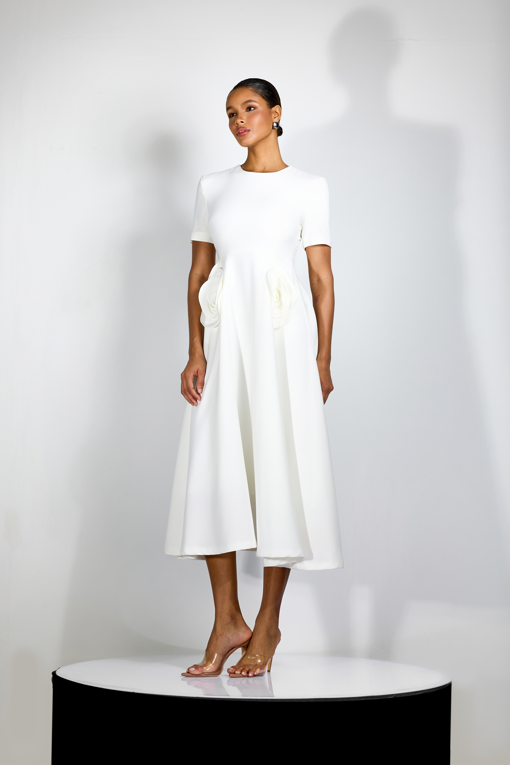 Ava Floral Applique Short Sleeves Midi Dress