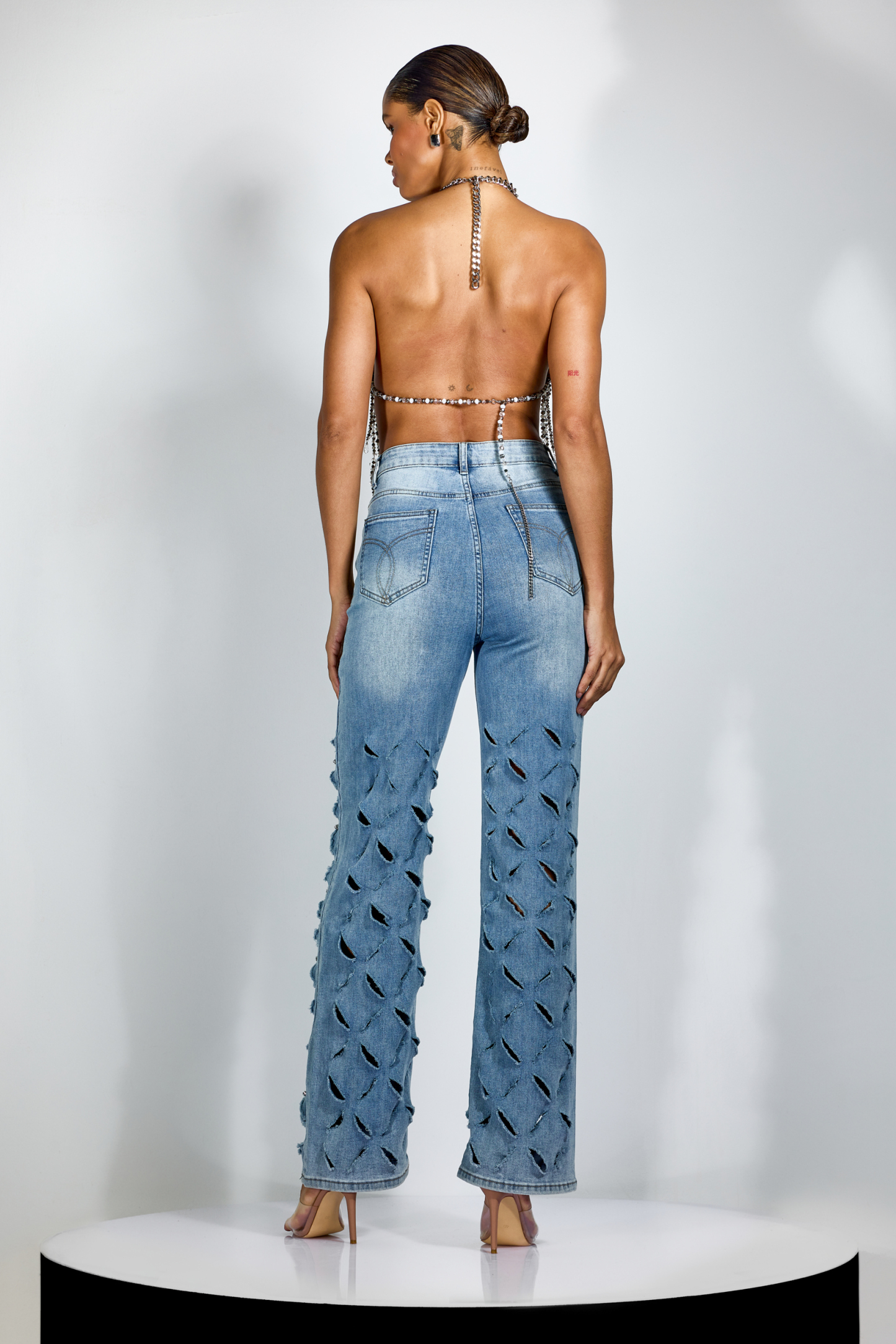 Faye Rhinestone Embellished Wide Leg Jeans
