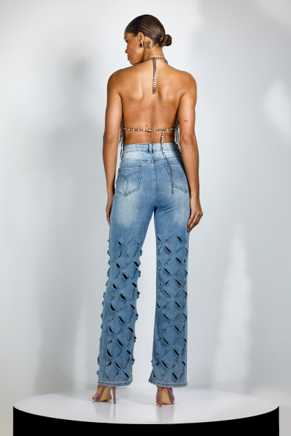 Faye Rhinestone Embellished Wide Leg Jeans