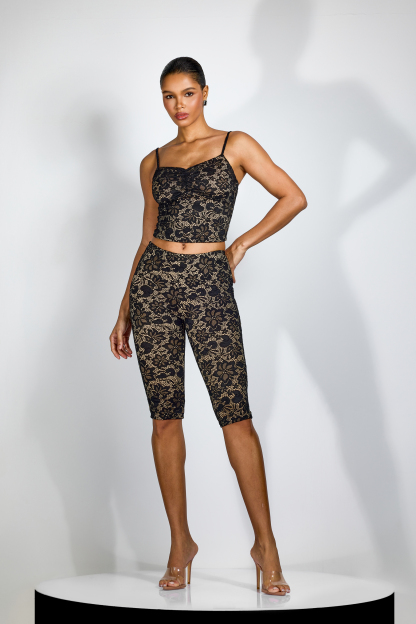 Wenda Floral Lace Crop Top & Capri Set