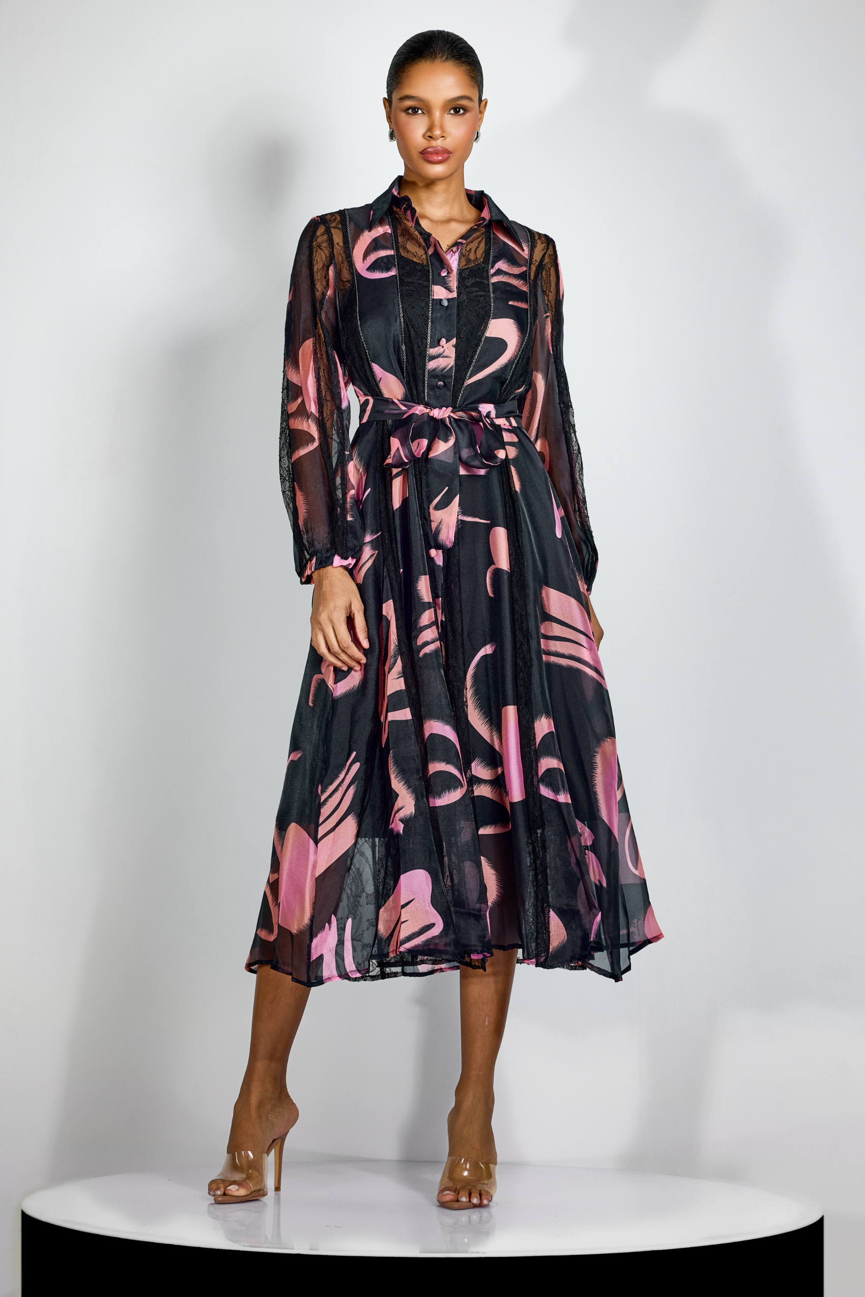 Leslie Abstract Print Long Sleeve Midi Dress