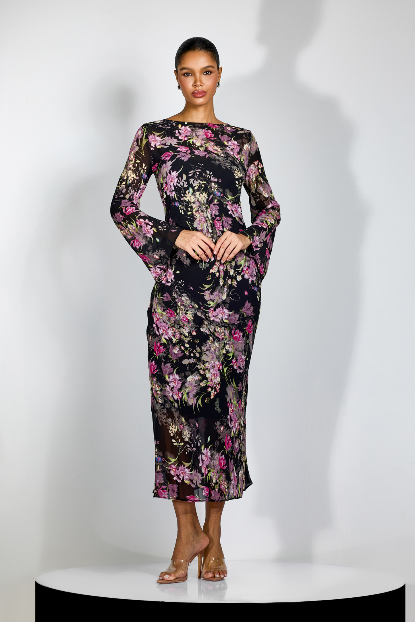 Regina Floral Print Flare Cuffs Maxi Dress