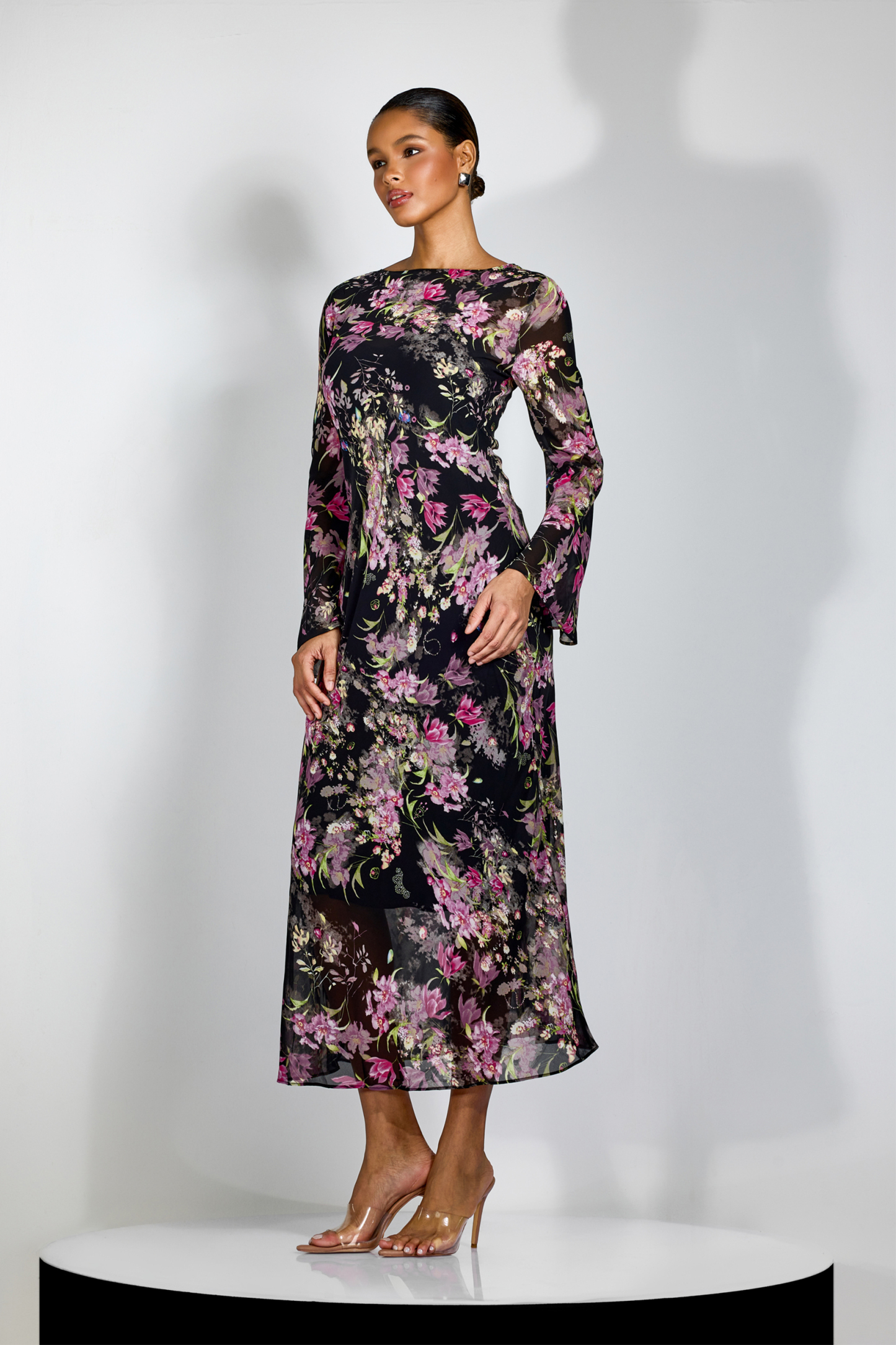 Regina Floral Print Flare Cuffs Maxi Dress