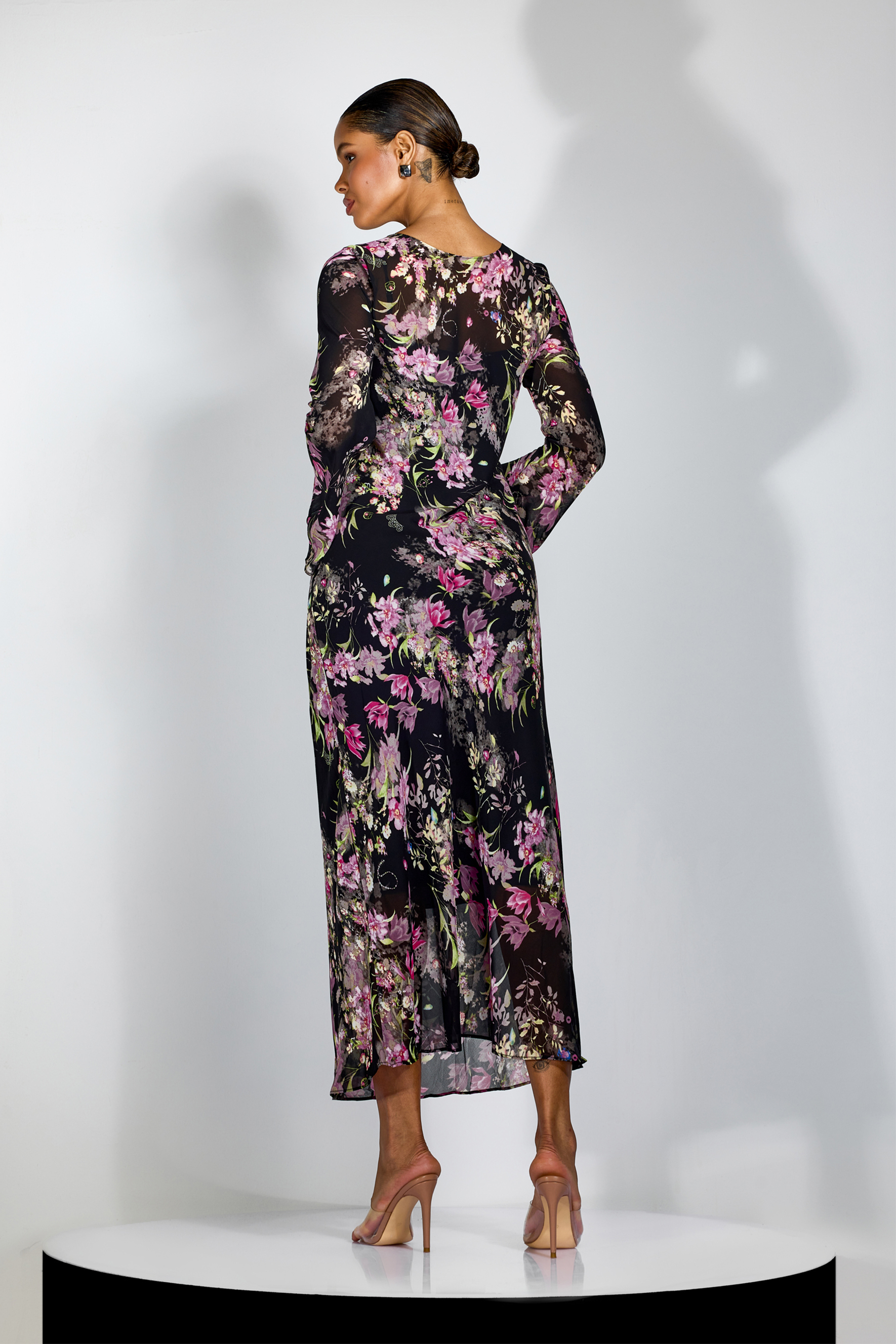 Regina Floral Print Flare Cuffs Maxi Dress