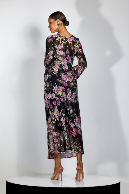 Regina Floral Print Flare Cuffs Maxi Dress