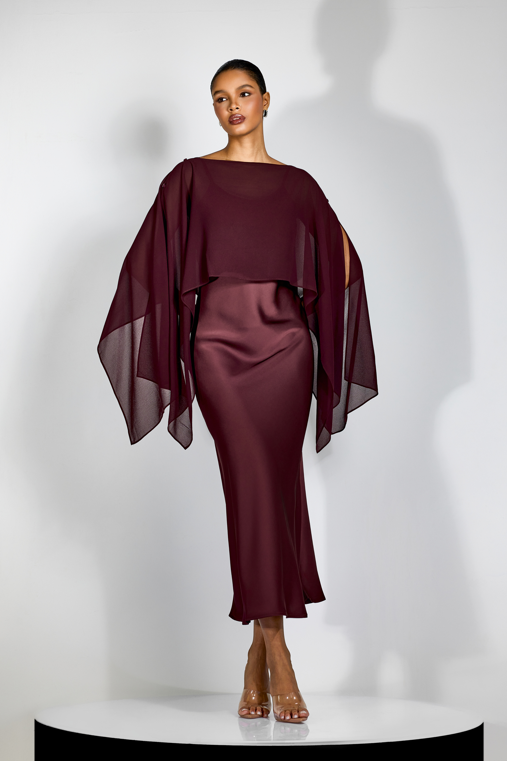 Elena Spaghetti Strap Maxi Dress With Cape Blouse